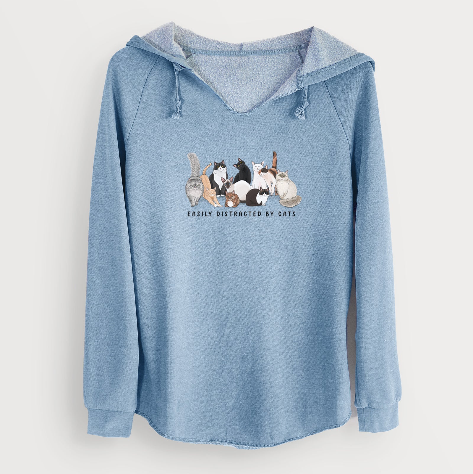 'Vibrant Easily Distracted by Cats' design on a Black Cali Wave Hooded Sweatshirt