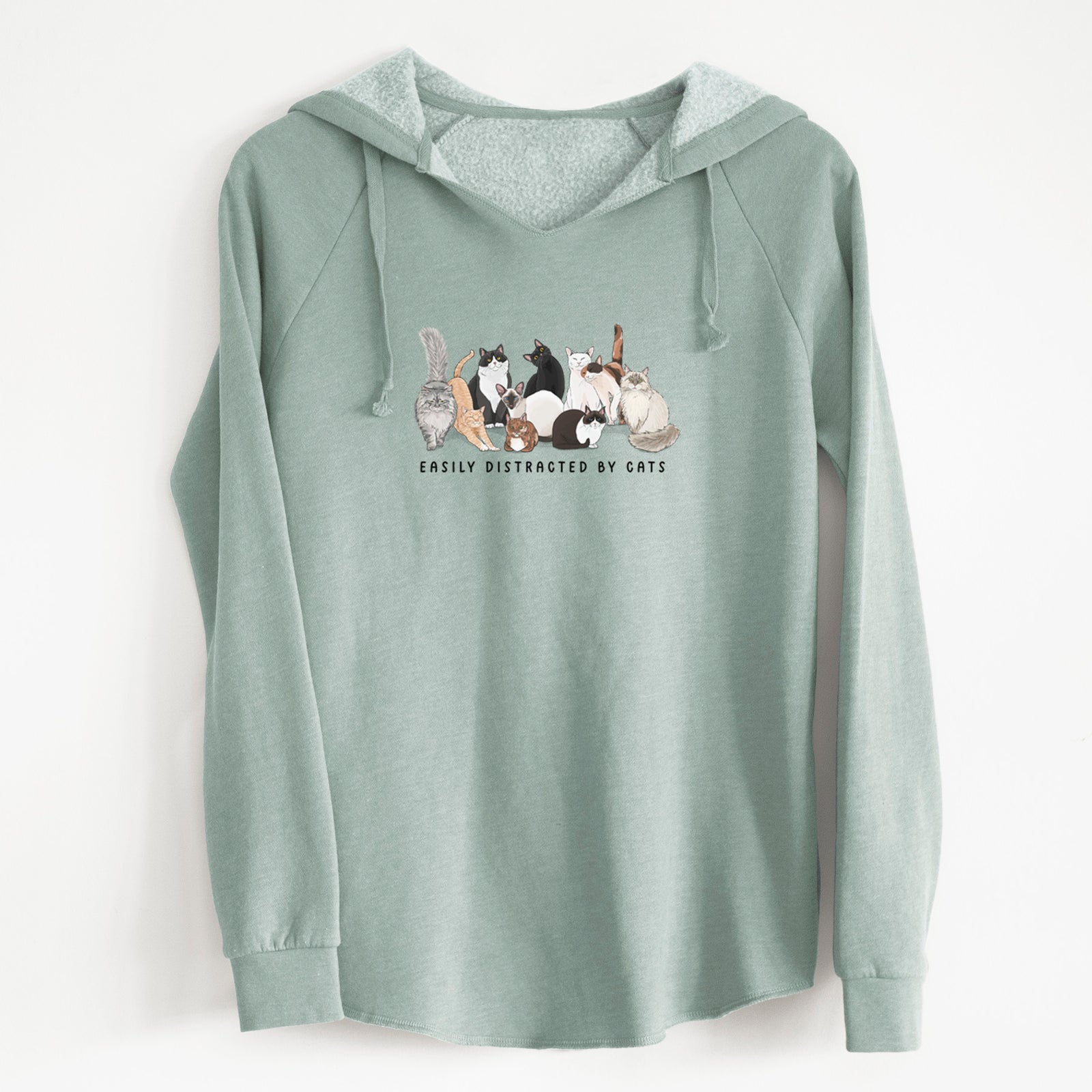 'Vibrant Easily Distracted by Cats' design on a Black Cali Wave Hooded Sweatshirt