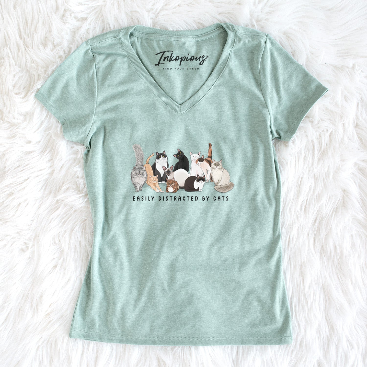 Vibrant Easily Distracted by Cats - Women's Perfect V-neck Shirt