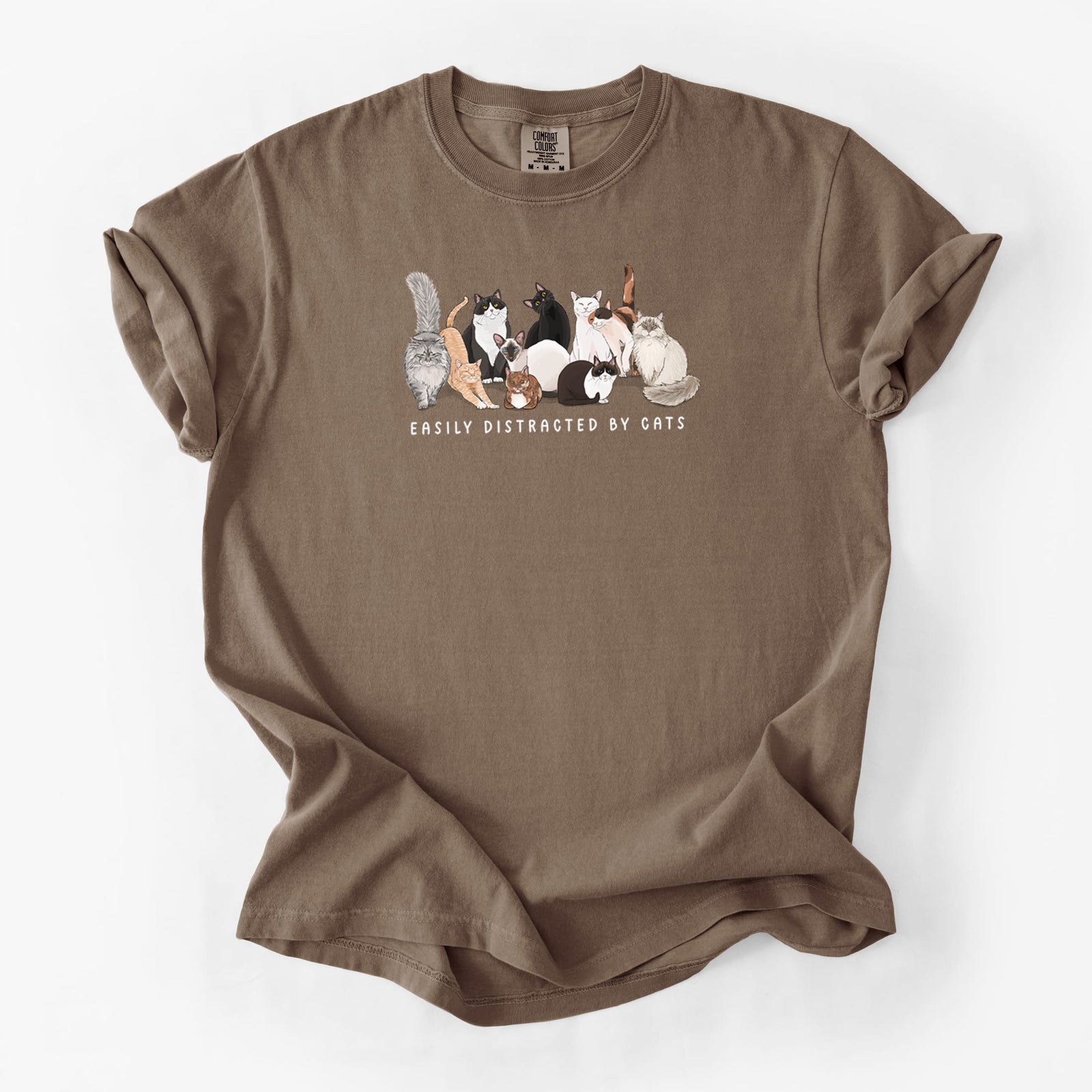 Vibrant Easily Distracted by Cats - Unisex Comfort Colors Garment-Dyed Heavyweight T-shirt in Espresso