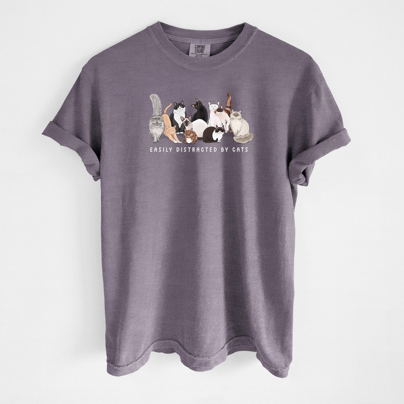 Vibrant Easily Distracted by Cats - Unisex Comfort Colors Garment-Dyed Heavyweight T-shirt in Wine