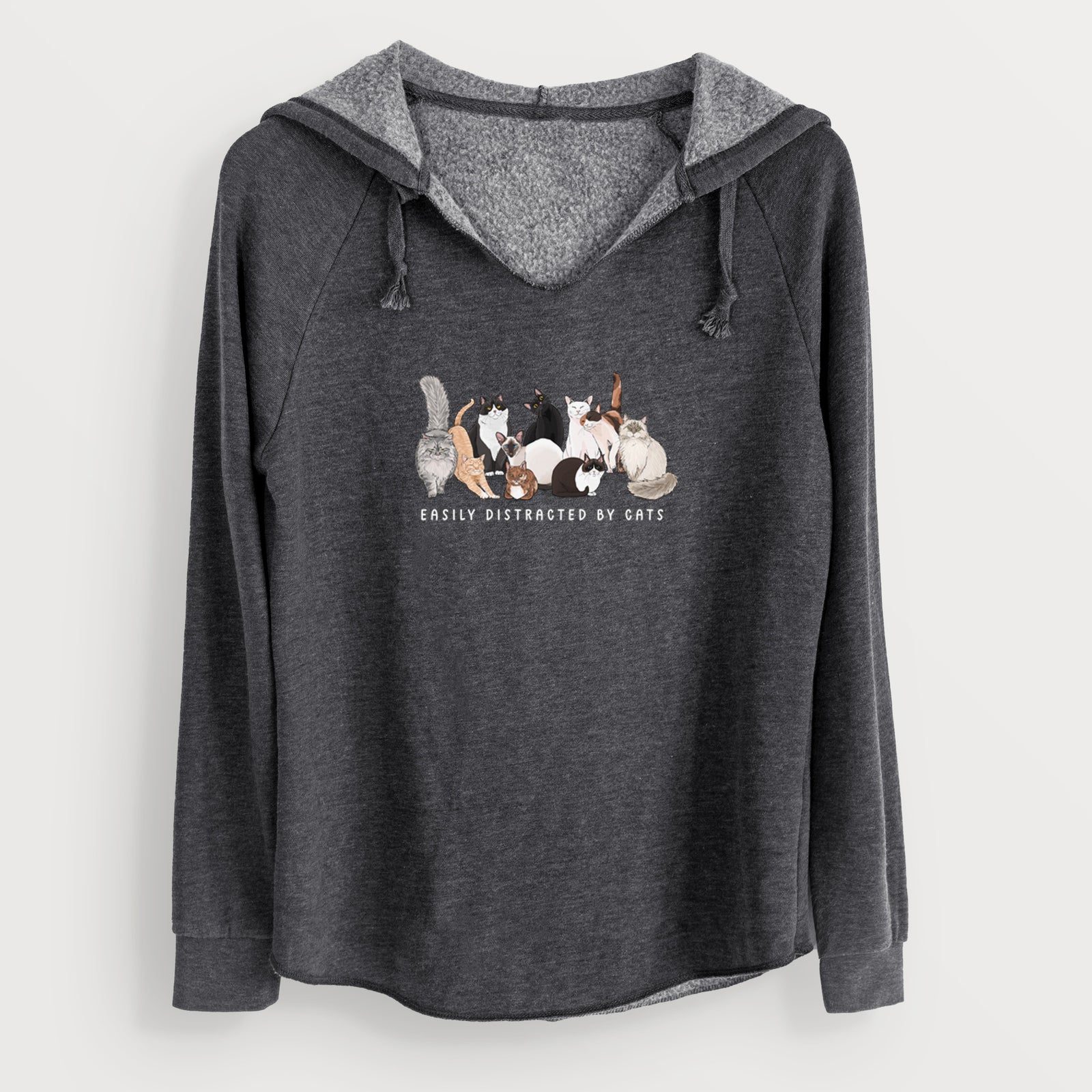 'Vibrant Easily Distracted by Cats' design on a White Cali Wave Hooded Sweatshirt