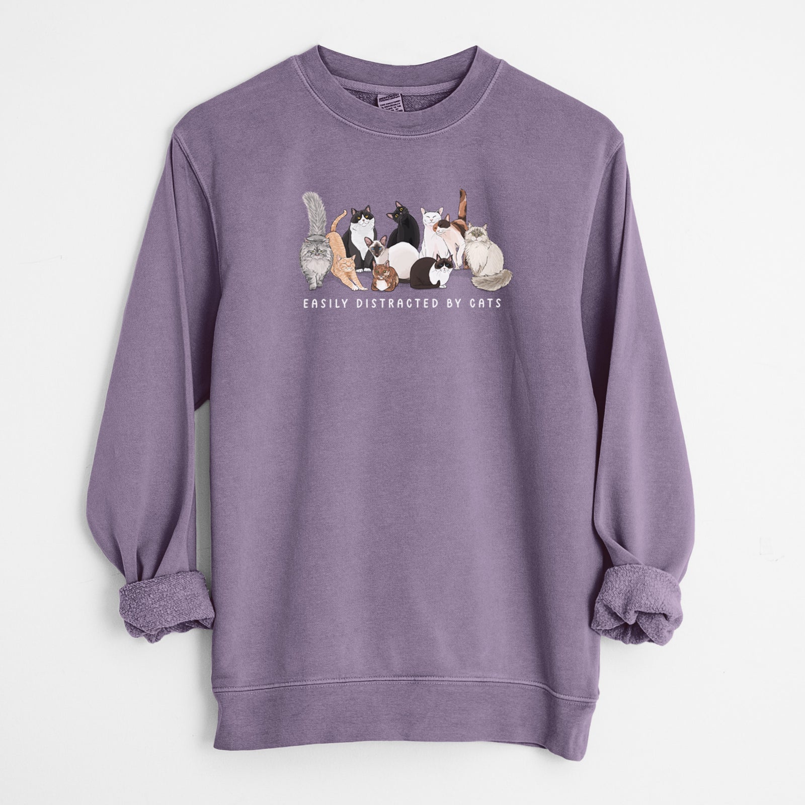 Vibrant Easily Distracted by Cats - Unisex Pigment Dyed Crew Sweatshirt