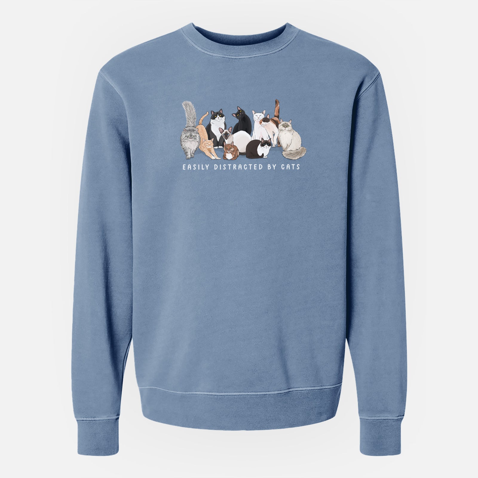 Vibrant Easily Distracted by Cats - Unisex Pigment Dyed Crew Sweatshirt