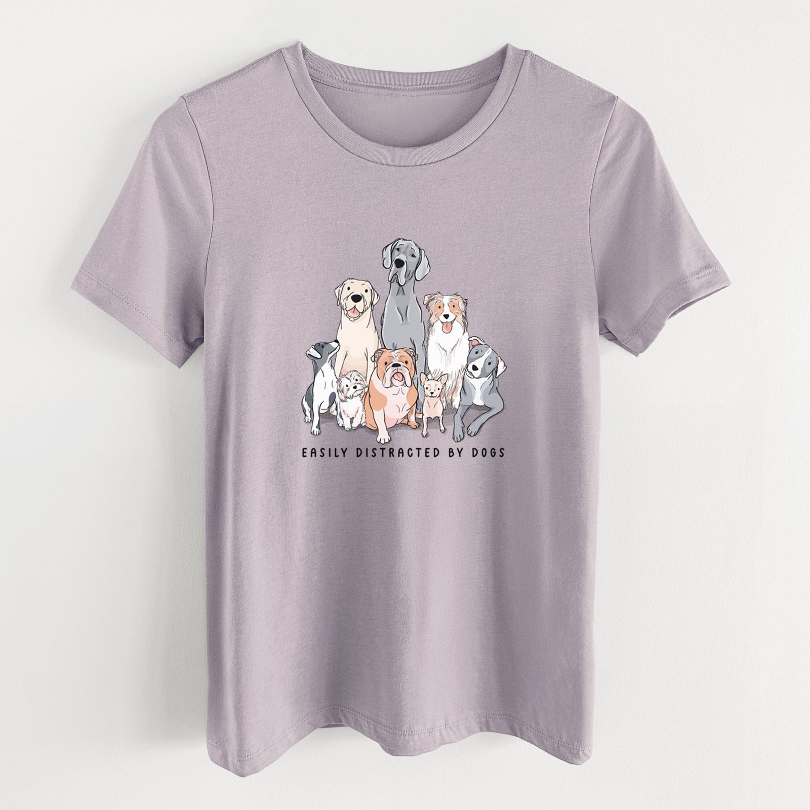 Vibrant Easily Distracted by Dogs - Women's Lightweight Relaxed Fit 100% Cotton Crewneck