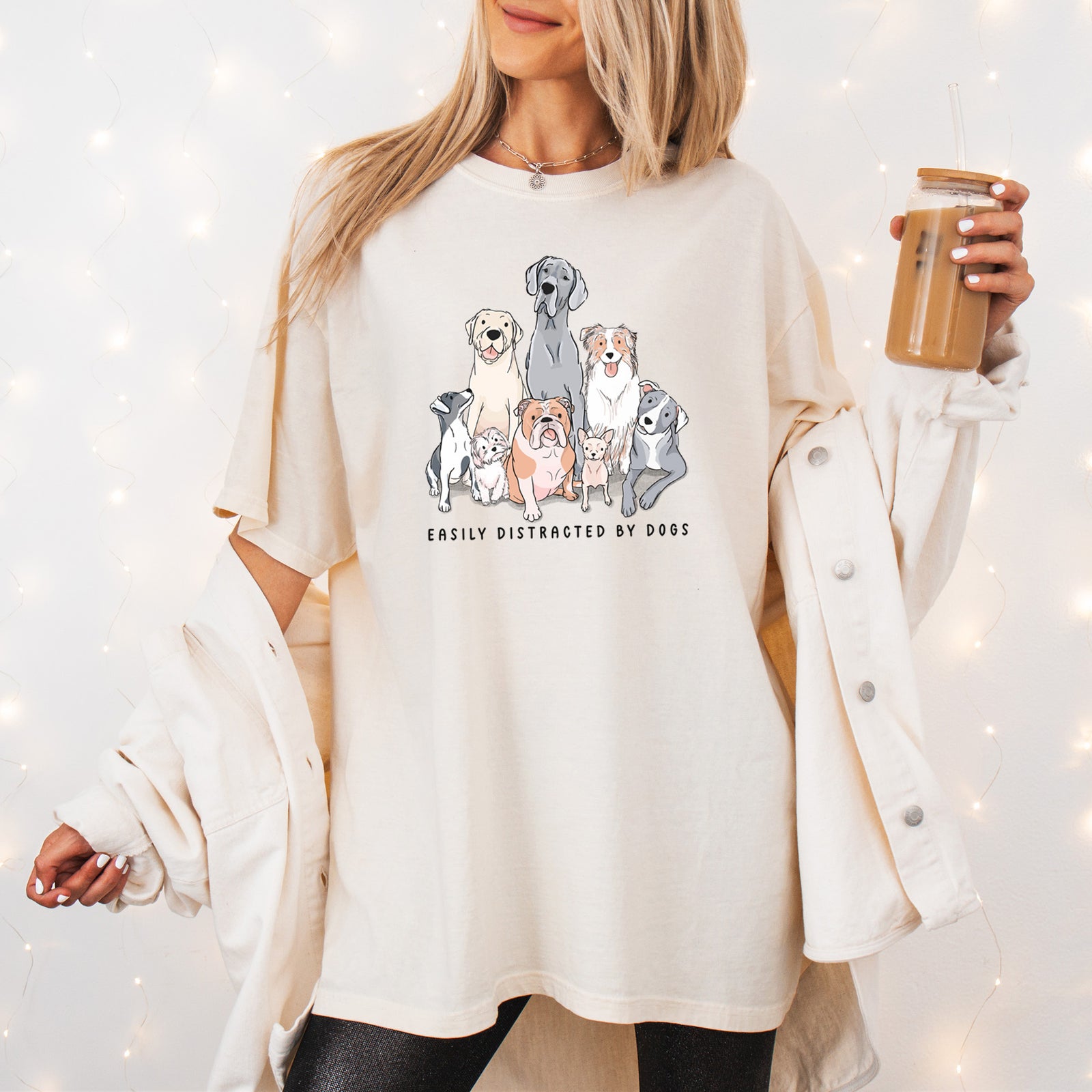 Vibrant Easily Distracted by Dogs - Unisex Comfort Colors Garment-Dyed Heavyweight T-shirt, worn by model