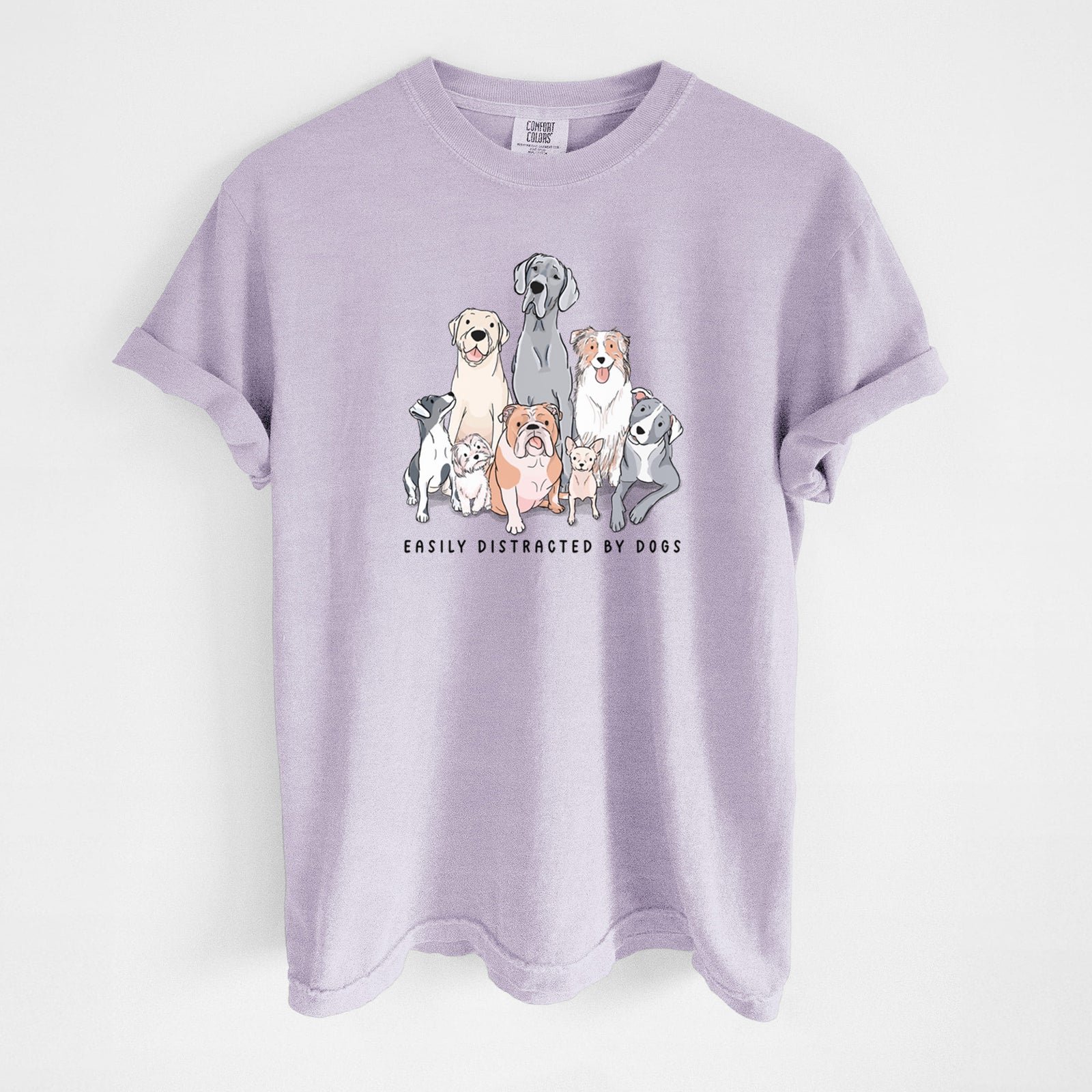 Vibrant Easily Distracted by Dogs - Unisex Comfort Colors Garment-Dyed Heavyweight T-shirt in Orchid