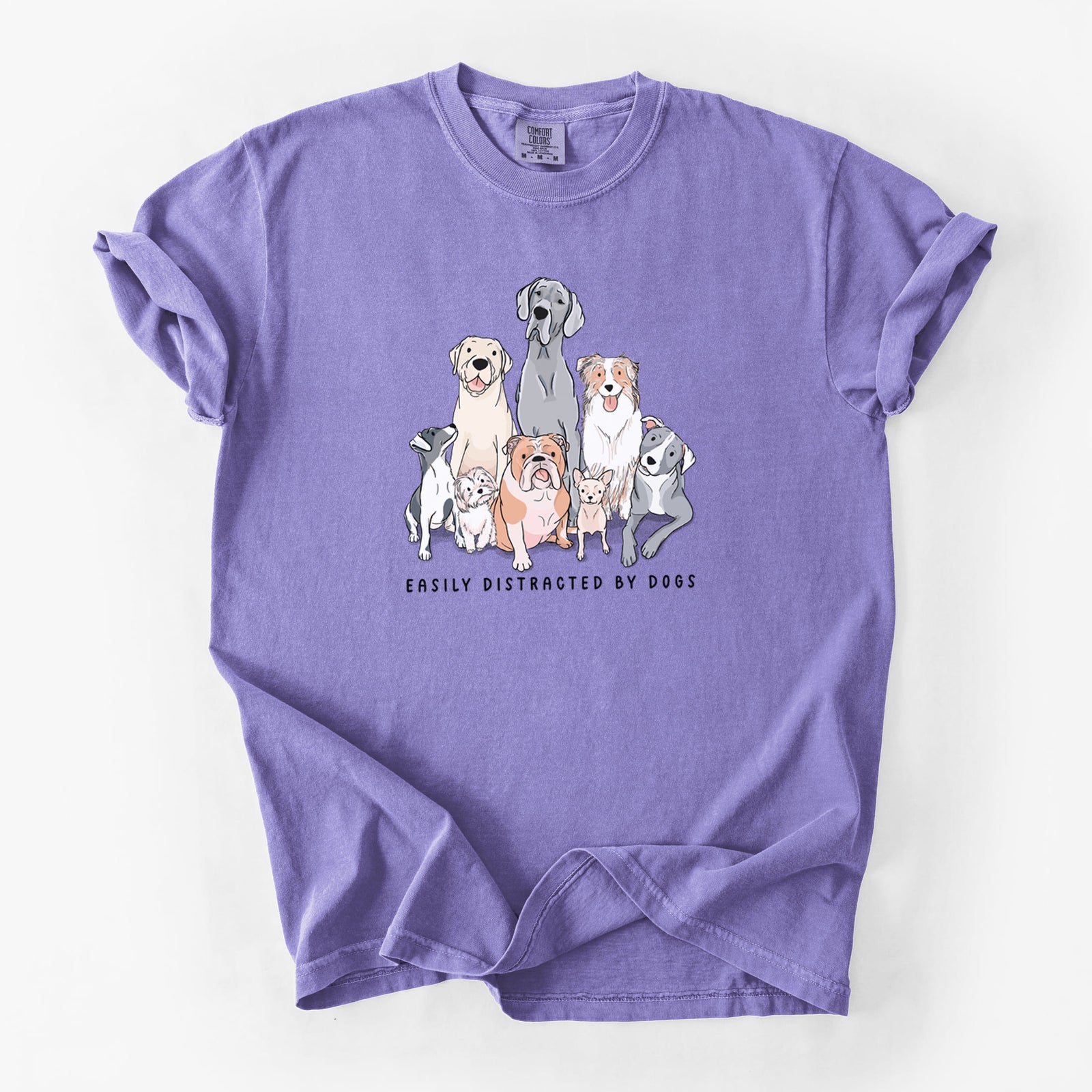 Vibrant Easily Distracted by Dogs - Unisex Comfort Colors Garment-Dyed Heavyweight T-shirt in Violet