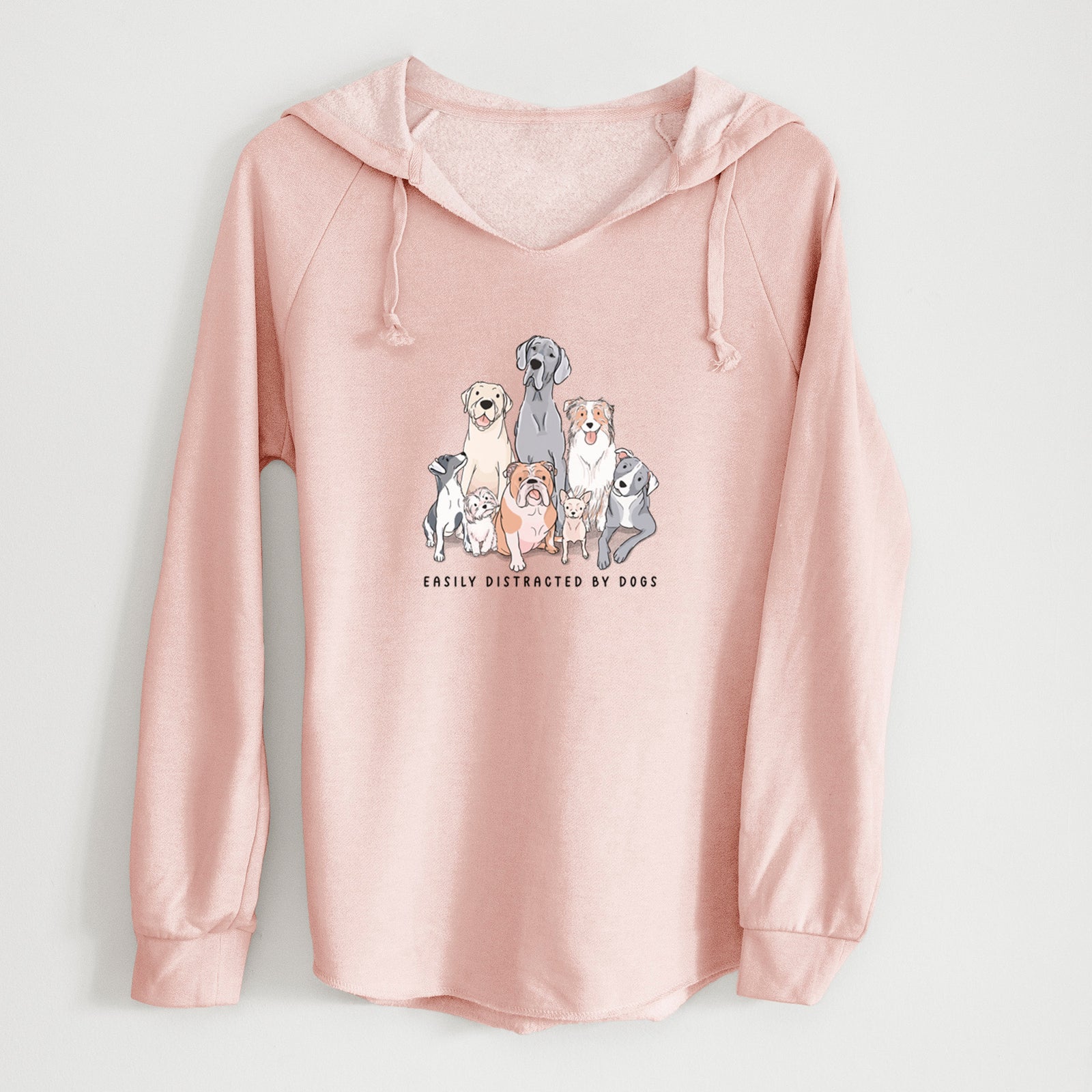 'Vibrant Easily Distracted by Dogs' design on a Black Cali Wave Hooded Sweatshirt