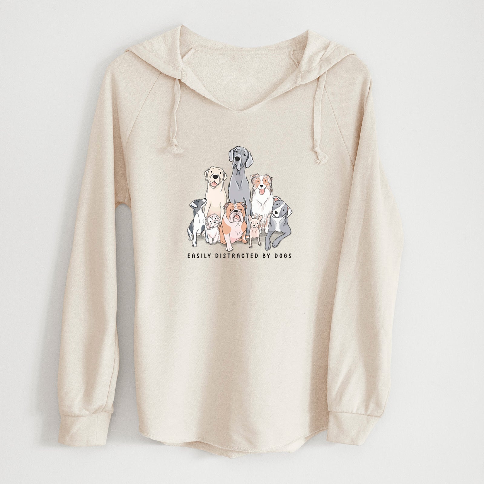 'Vibrant Easily Distracted by Dogs' design on a Black Cali Wave Hooded Sweatshirt
