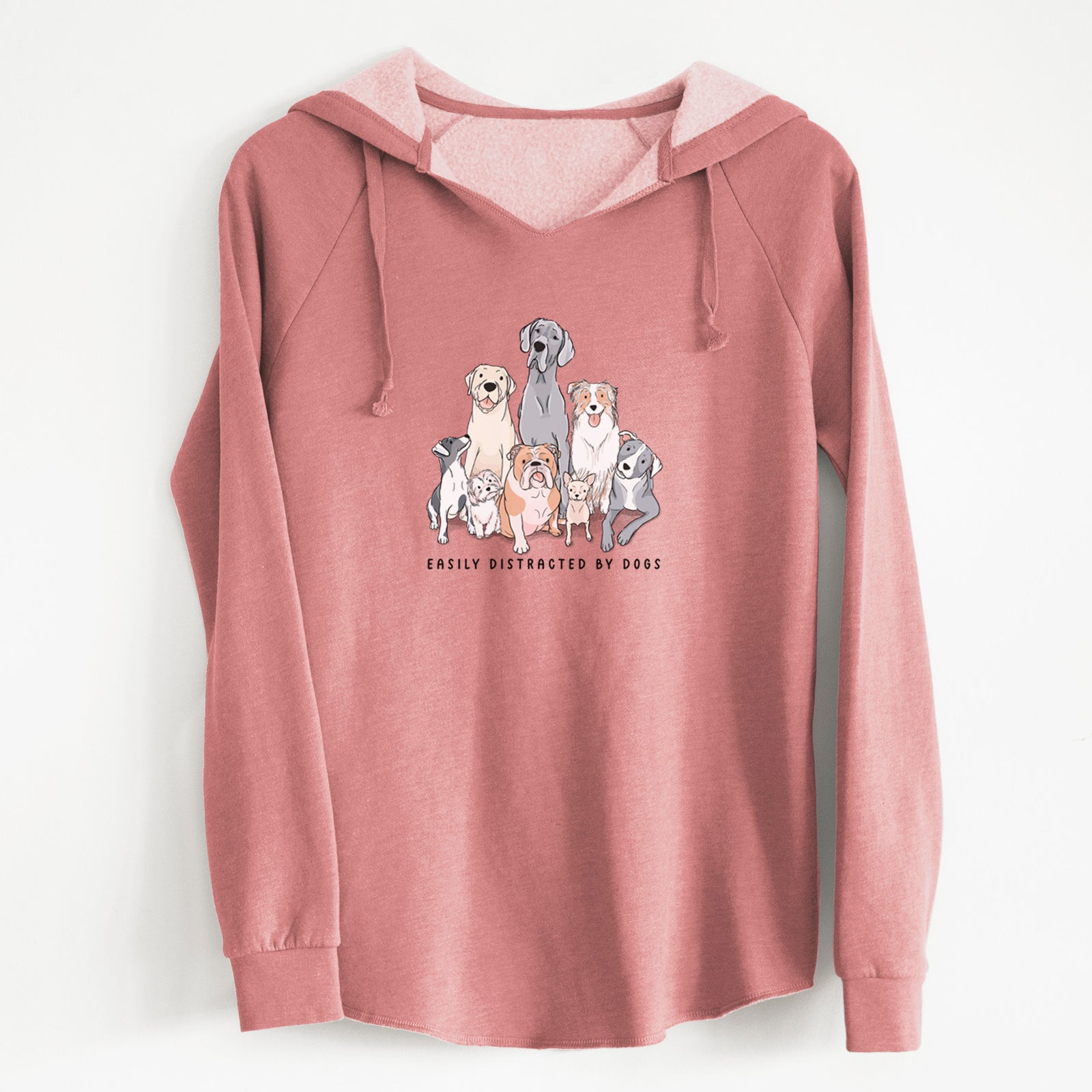 'Vibrant Easily Distracted by Dogs' design on a Black Cali Wave Hooded Sweatshirt