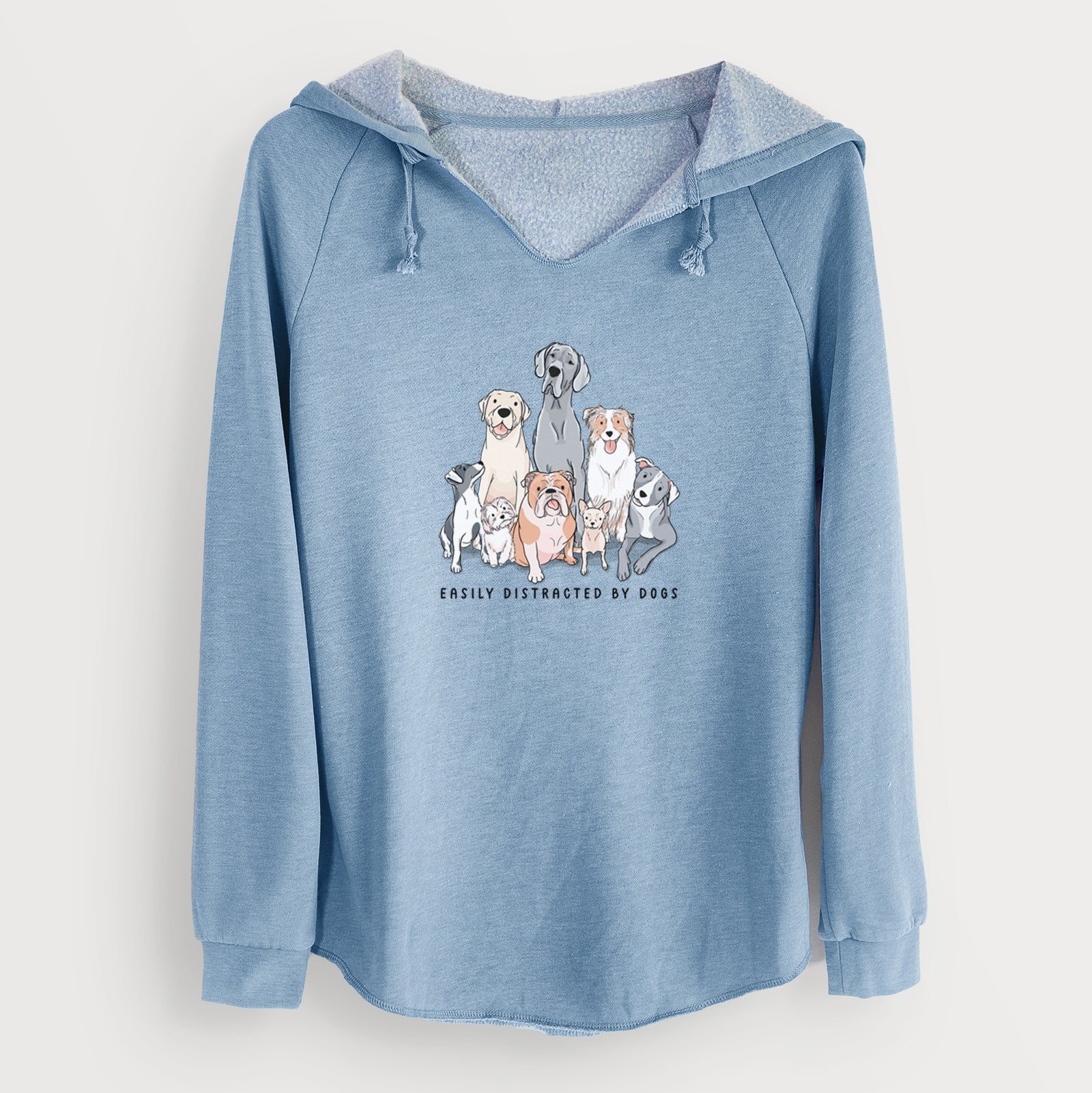 'Vibrant Easily Distracted by Dogs' design on a Black Cali Wave Hooded Sweatshirt