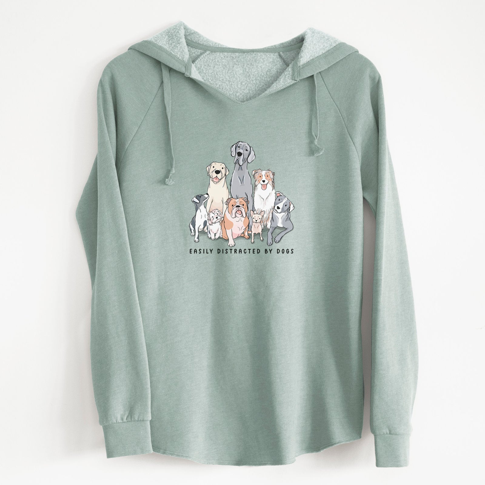 'Vibrant Easily Distracted by Dogs' design on a Black Cali Wave Hooded Sweatshirt