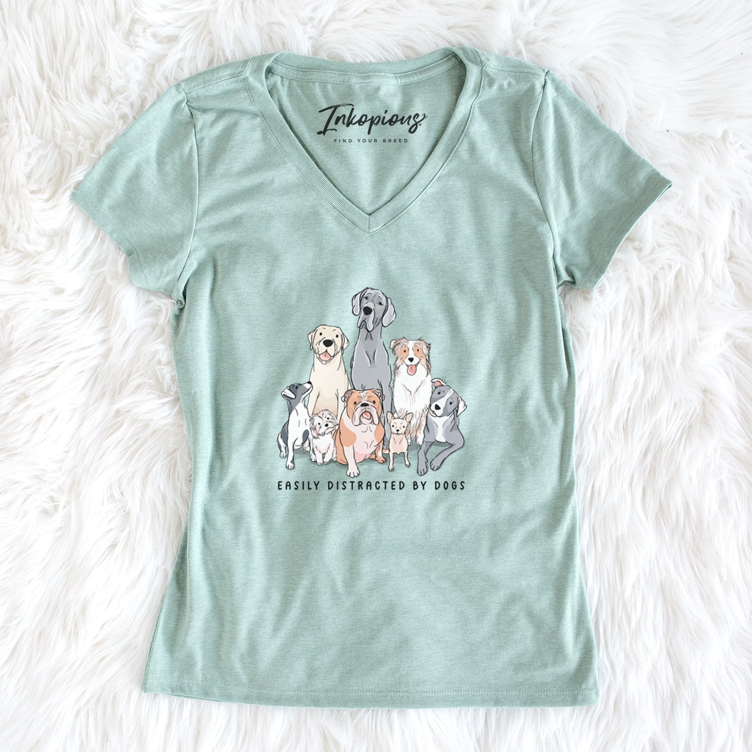 Vibrant Easily Distracted by Dogs - Women's Perfect V-neck Shirt