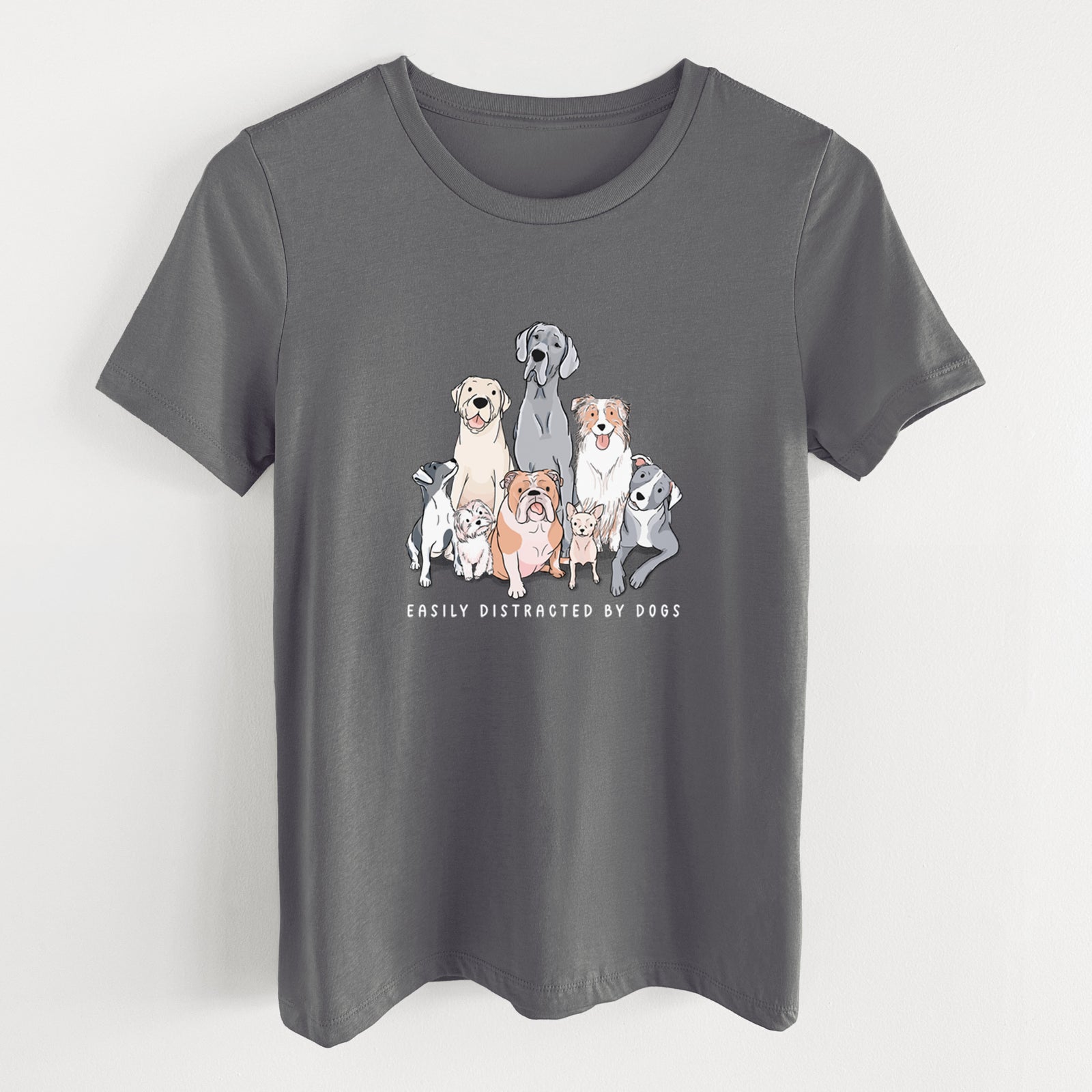 Vibrant Easily Distracted by Dogs - Women's Lightweight Relaxed Fit 100% Cotton Crewneck