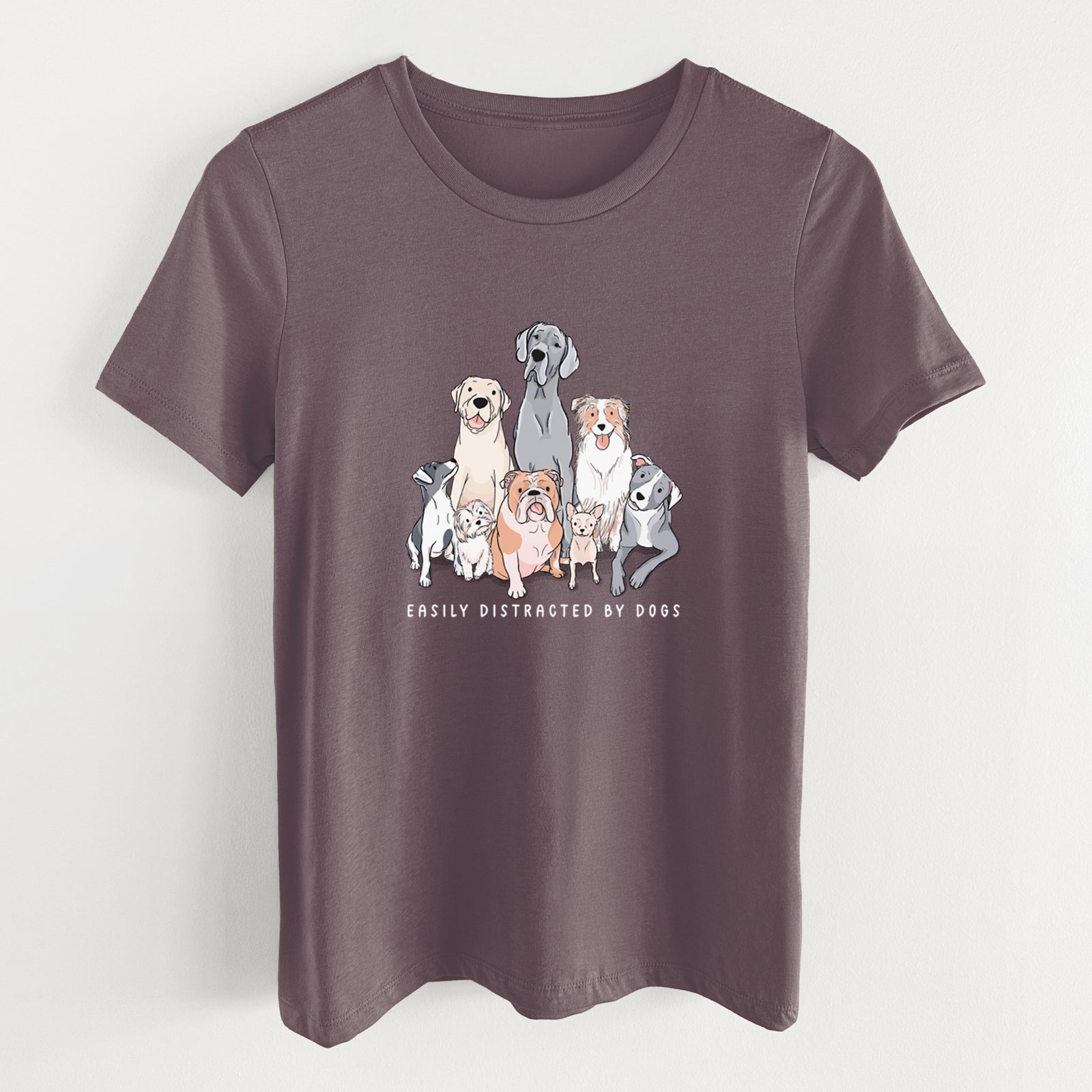 Vibrant Easily Distracted by Dogs - Women's Lightweight Relaxed Fit 100% Cotton Crewneck