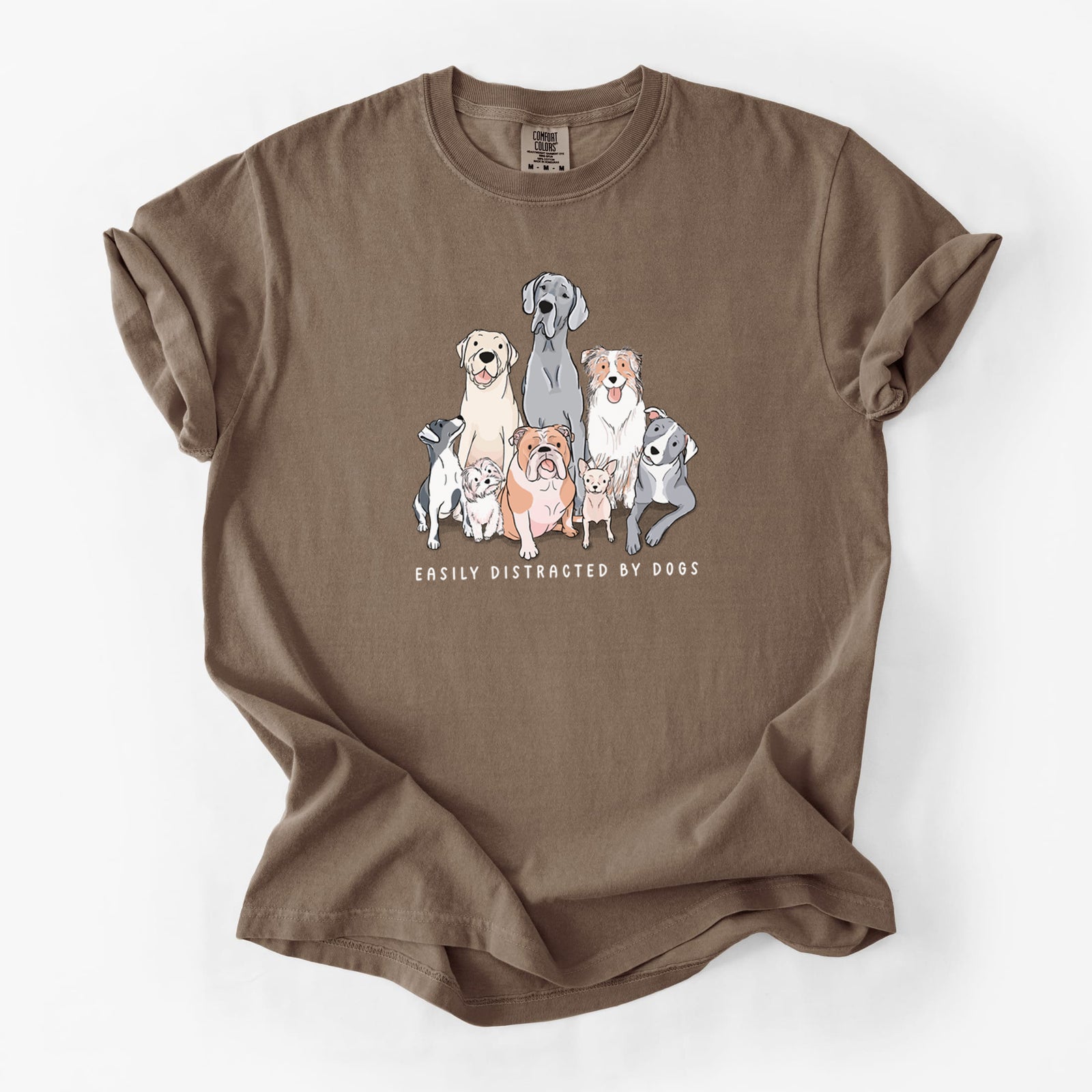 Vibrant Easily Distracted by Dogs - Unisex Comfort Colors Garment-Dyed Heavyweight T-shirt in Espresso