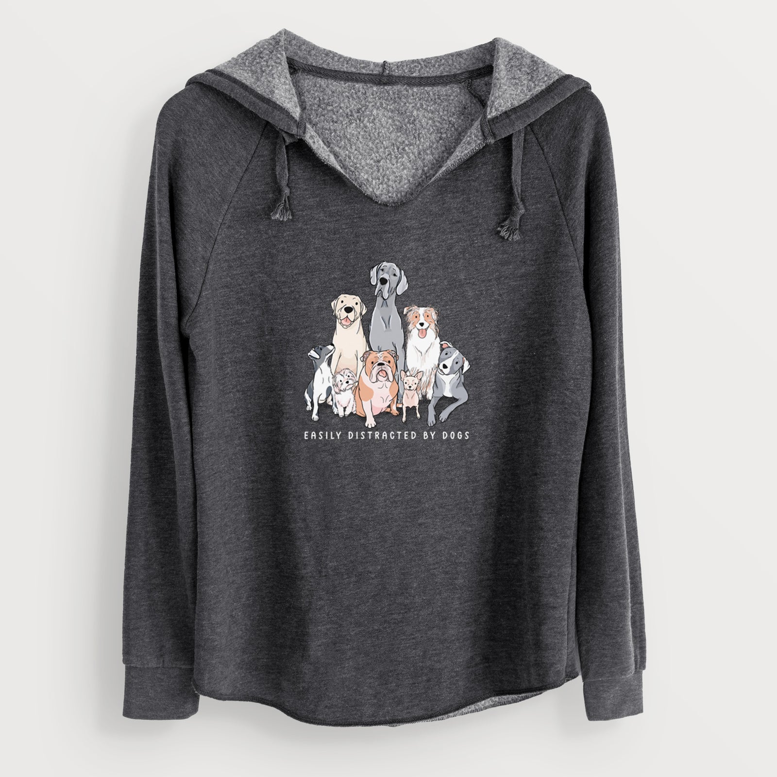 'Vibrant Easily Distracted by Dogs' design on a White Cali Wave Hooded Sweatshirt