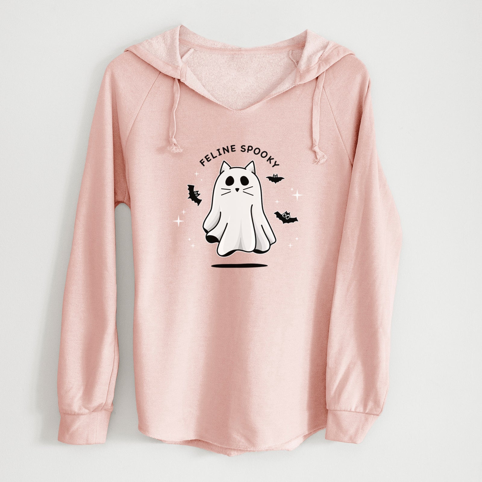 'Vibrant Feline Spooky' design on a Black Cali Wave Hooded Sweatshirt