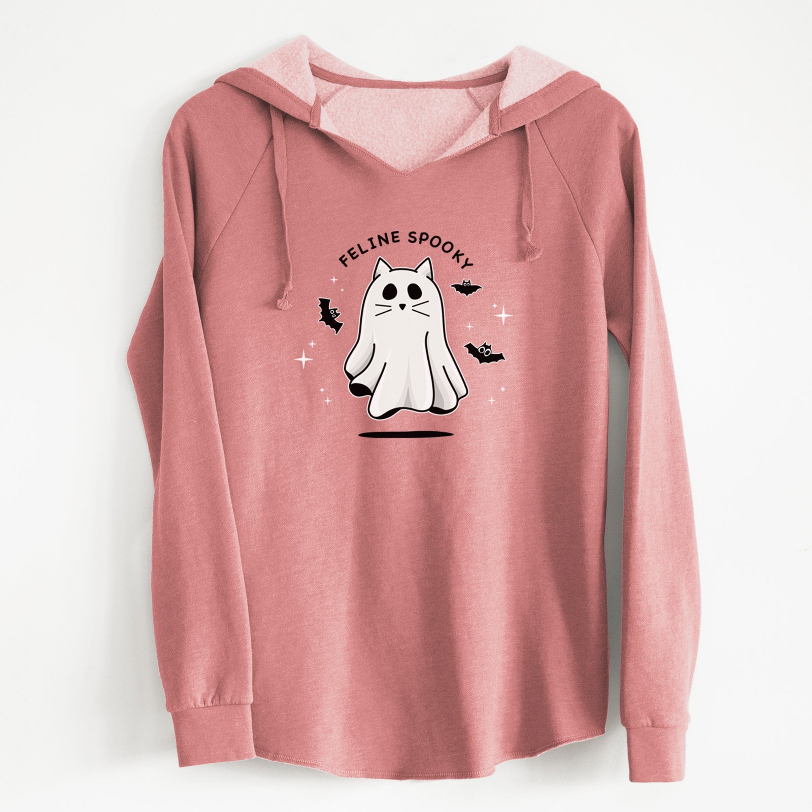 'Vibrant Feline Spooky' design on a Black Cali Wave Hooded Sweatshirt