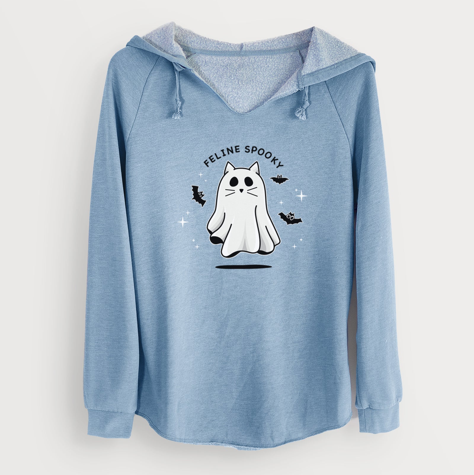 'Vibrant Feline Spooky' design on a Black Cali Wave Hooded Sweatshirt