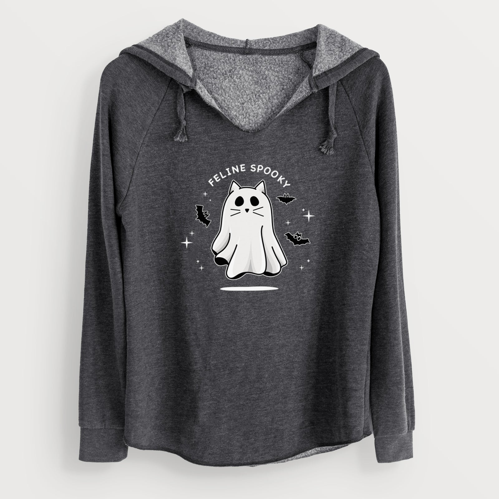'Vibrant Feline Spooky' design on a White Cali Wave Hooded Sweatshirt