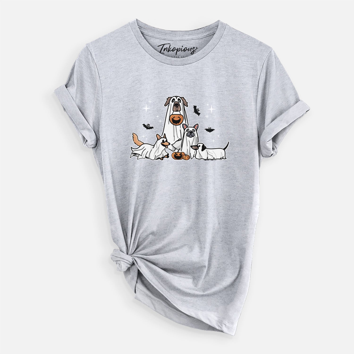 'Vibrant Ghost Pups' design on a Grey Unisex crewneck