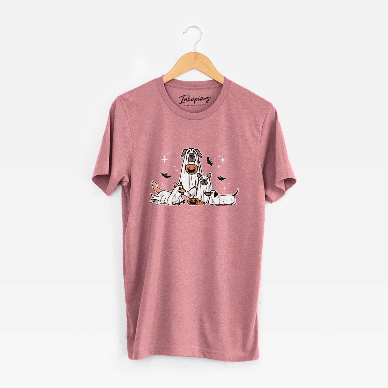 'Vibrant Ghost Pups' design on a Mauve Unisex crewneck