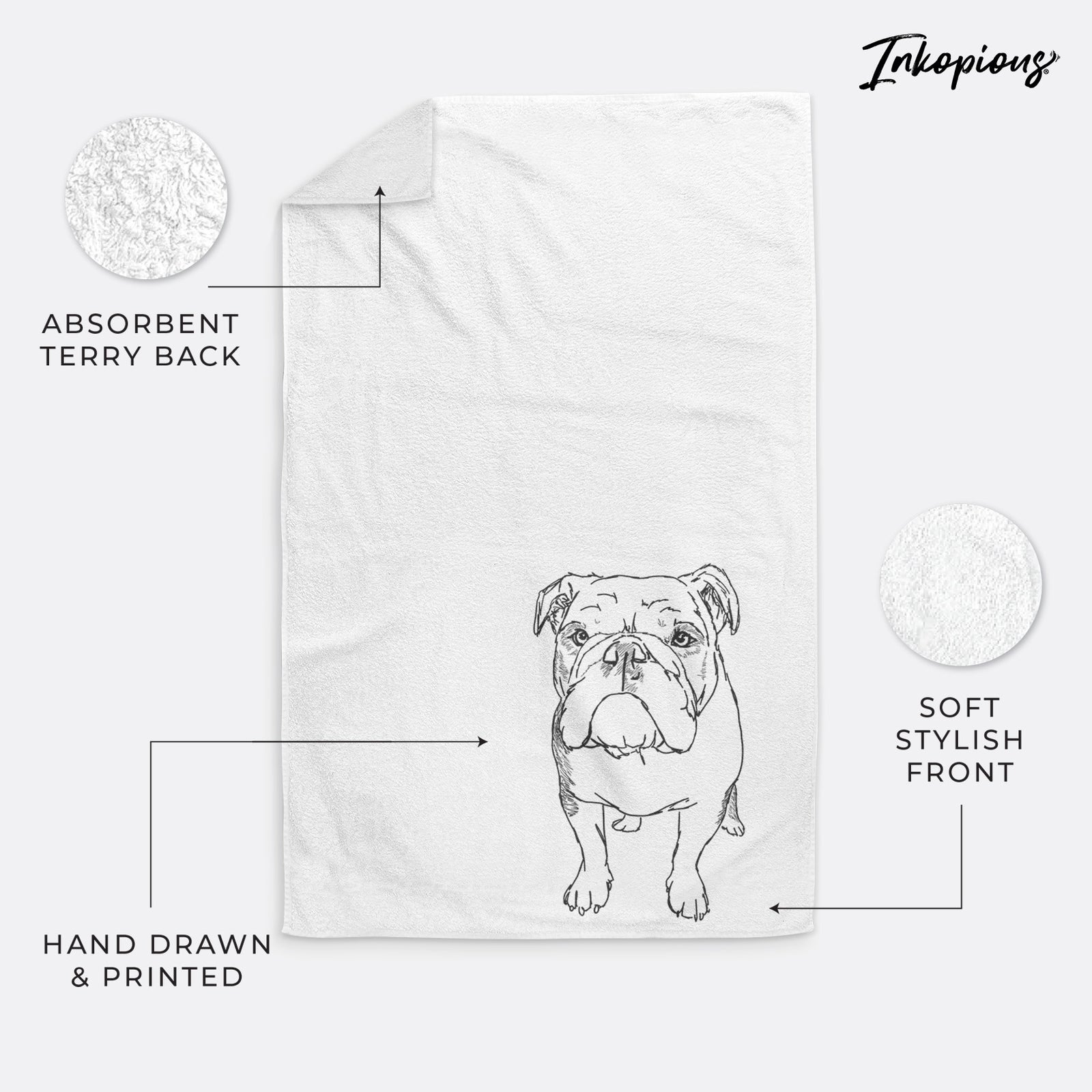 Doodled Henry the English Bulldog Decorative Hand Towel