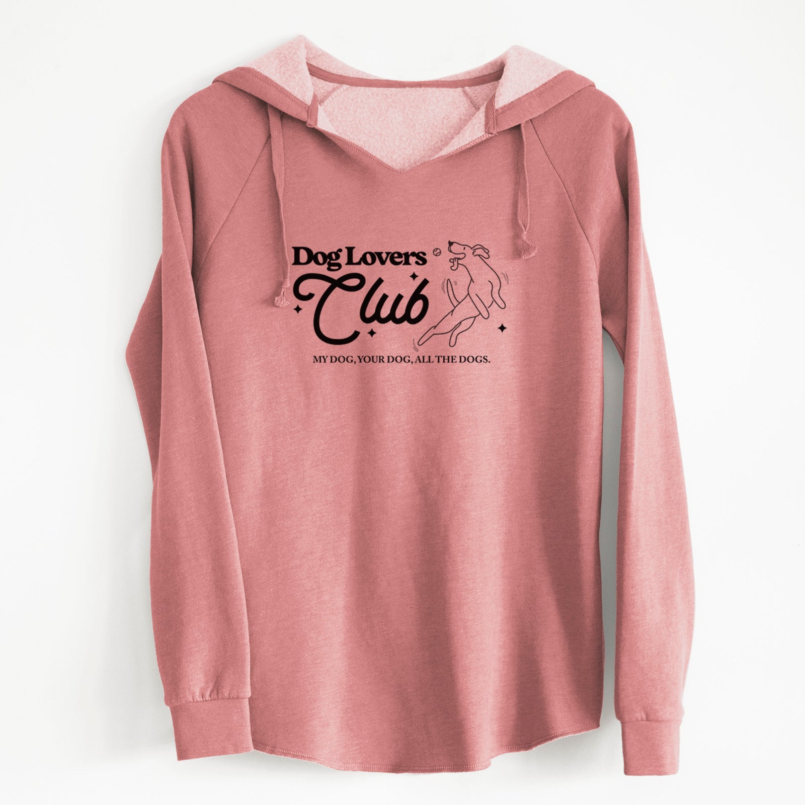 'Dog Lovers Club' design on a Dusty Rose Cali Wave Hooded Sweatshirt
