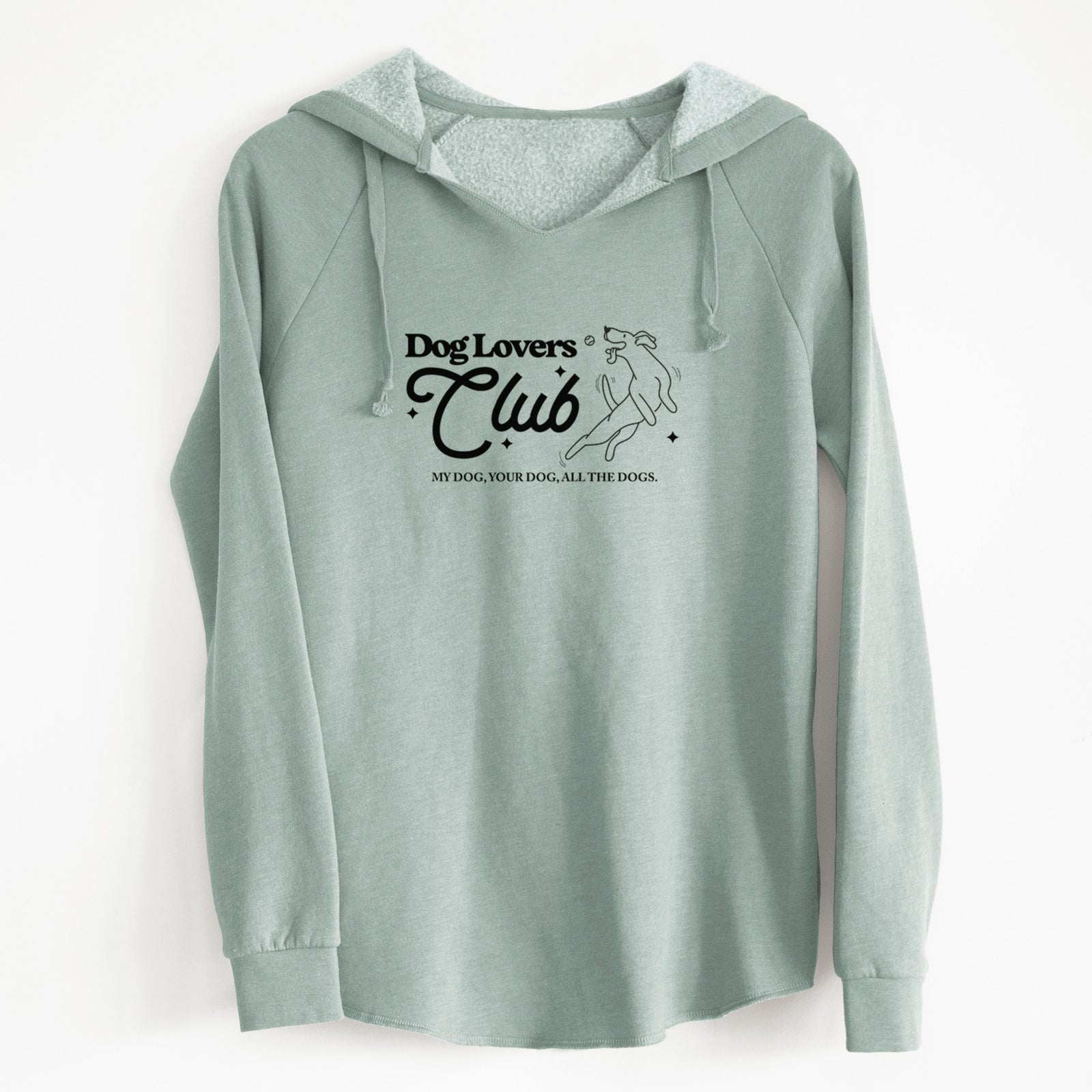 'Dog Lovers Club' design on a Sage Cali Wave Hooded Sweatshirt