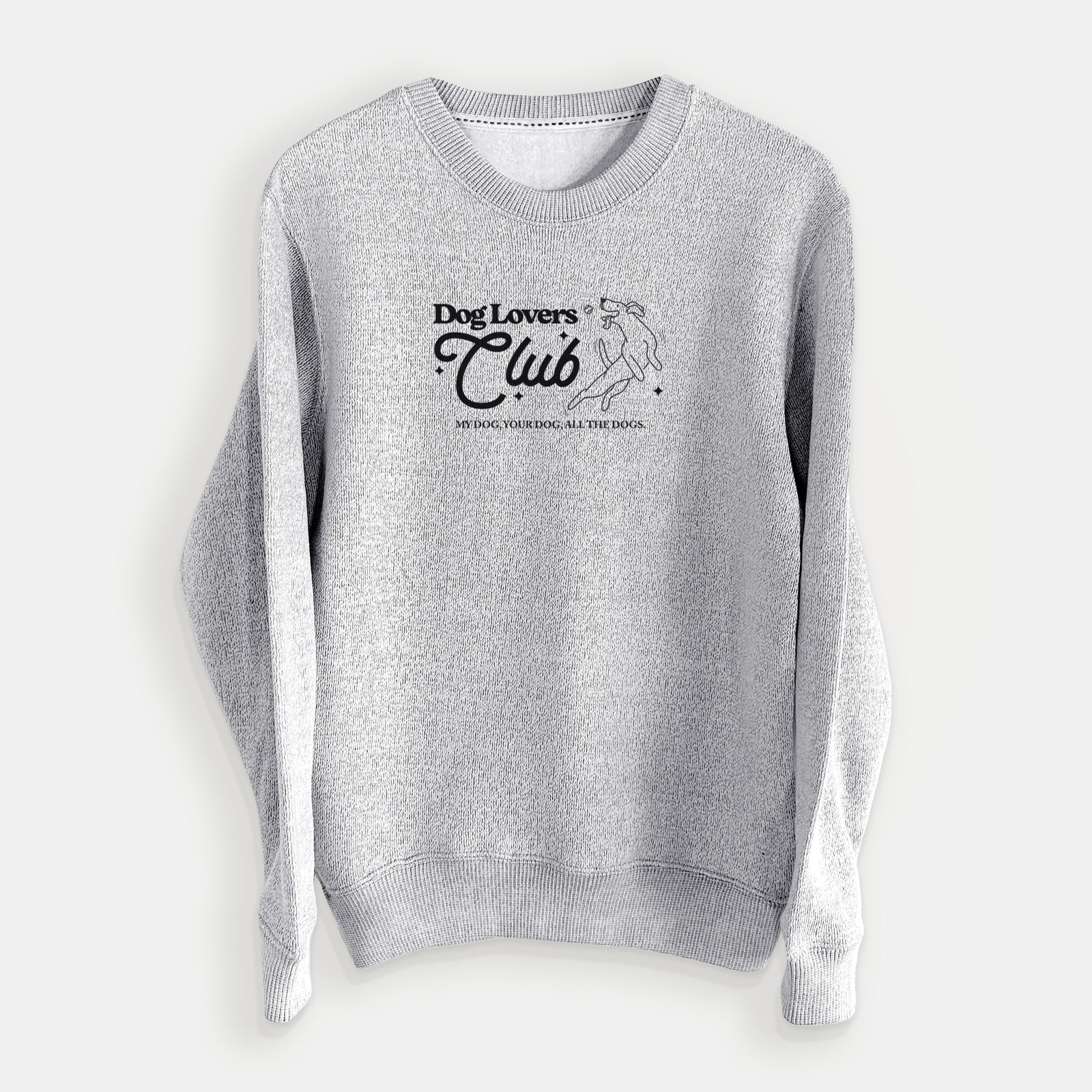 'Dog Lovers Club' design on a Salt Pepper knit sweatshirt