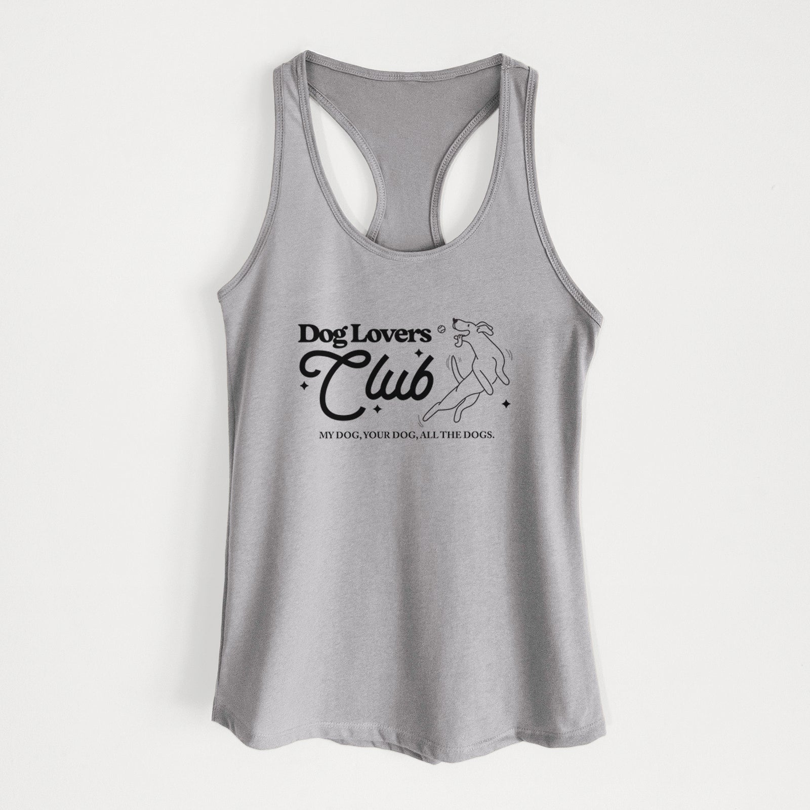 'Dog Lovers Club' design on a Heather Grey Women's racerback tanktop