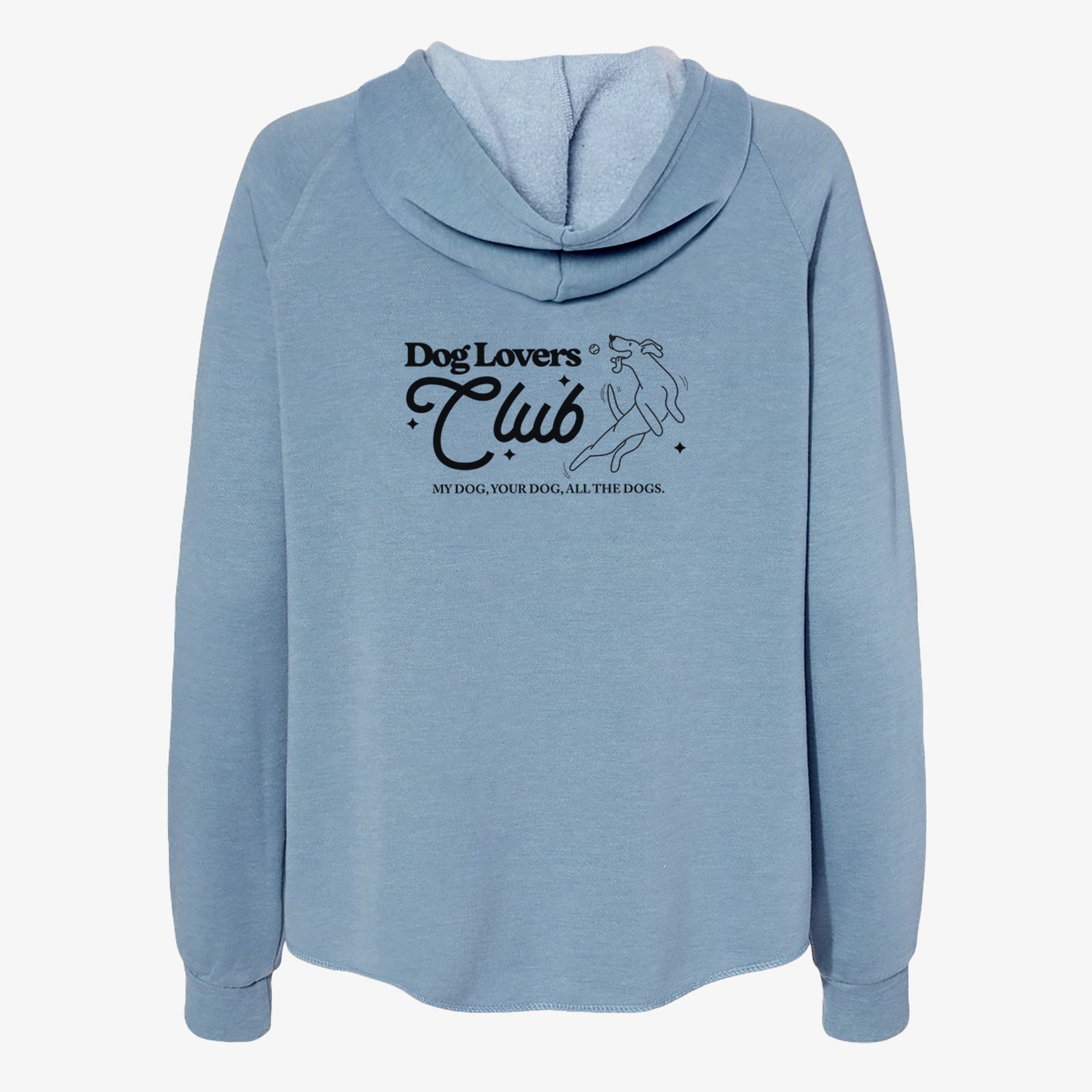 'Dog Lovers Club' design on a Misty Blue Women's cali wave zip-up sweatshirt