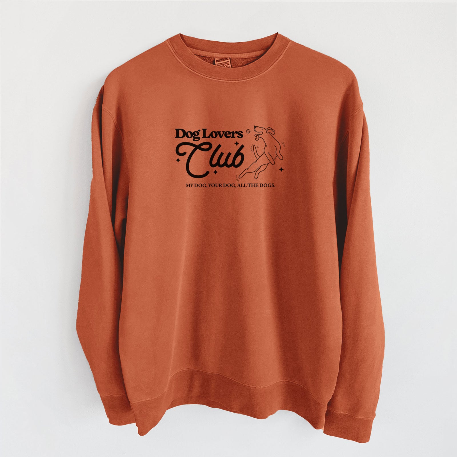 'Dog Lovers Club' design on an Amber Unisex pigment dyed crew sweatshirt