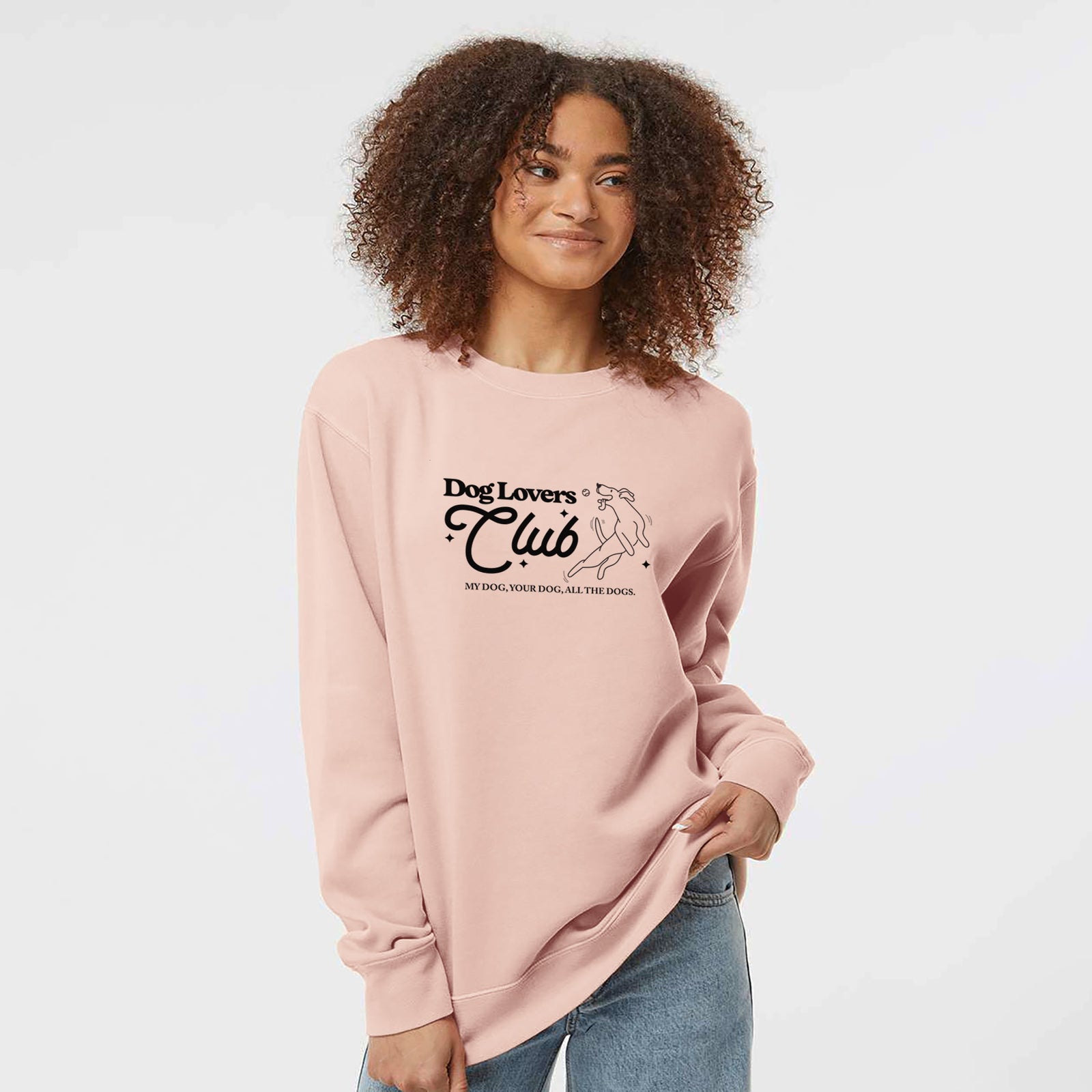 'Dog Lovers Club' design on a Dusty Pink Unisex pigment dyed crew sweatshirt
