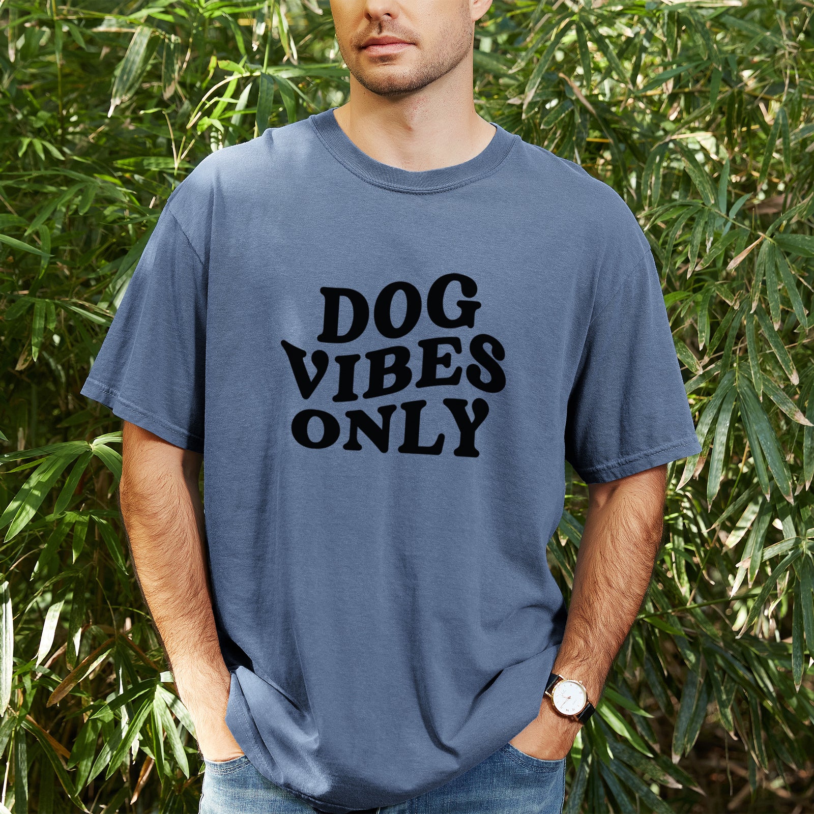 Dog Vibes Only - Unisex Comfort Colors Garment-Dyed Heavyweight T-shirt, worn by model