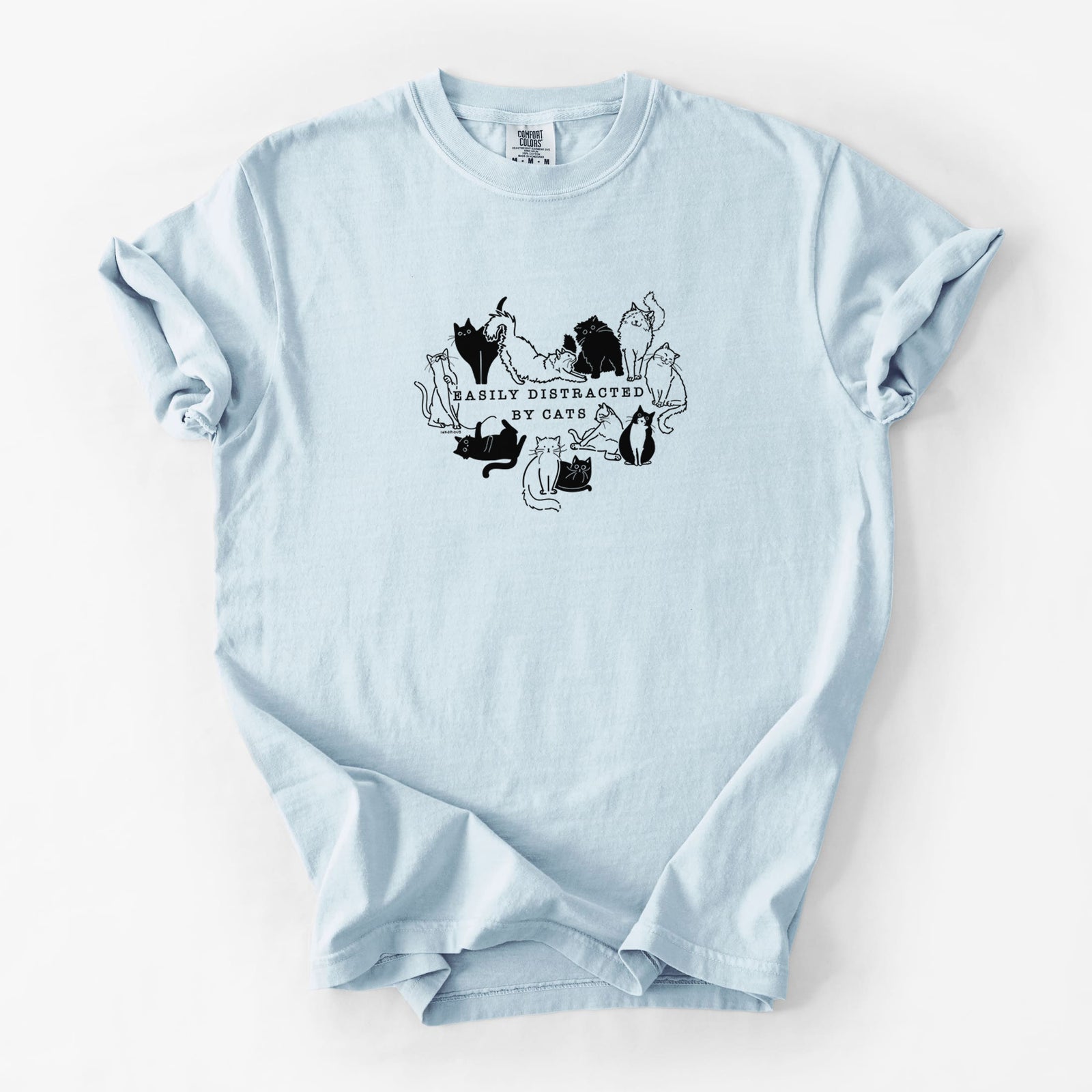 Easily Distracted by Cats - Unisex Comfort Colors Garment-Dyed Heavyweight T-shirt in Chambray