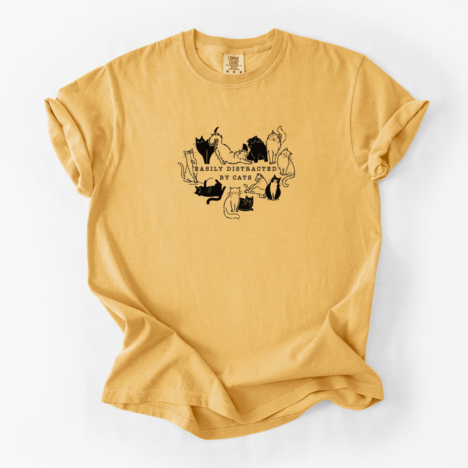Easily Distracted by Cats - Unisex Comfort Colors Garment-Dyed Heavyweight T-shirt in Golden Wheat