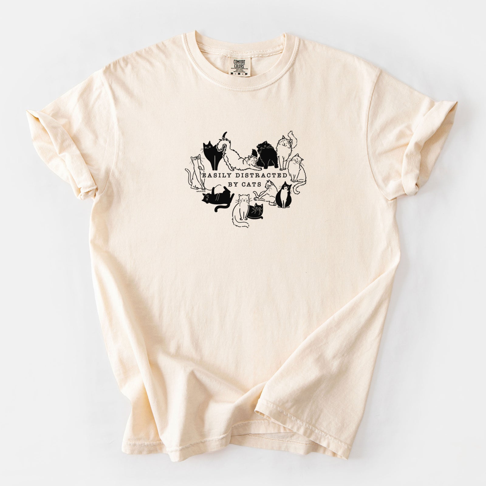 Easily Distracted by Cats - Unisex Comfort Colors Garment-Dyed Heavyweight T-shirt in Ivory