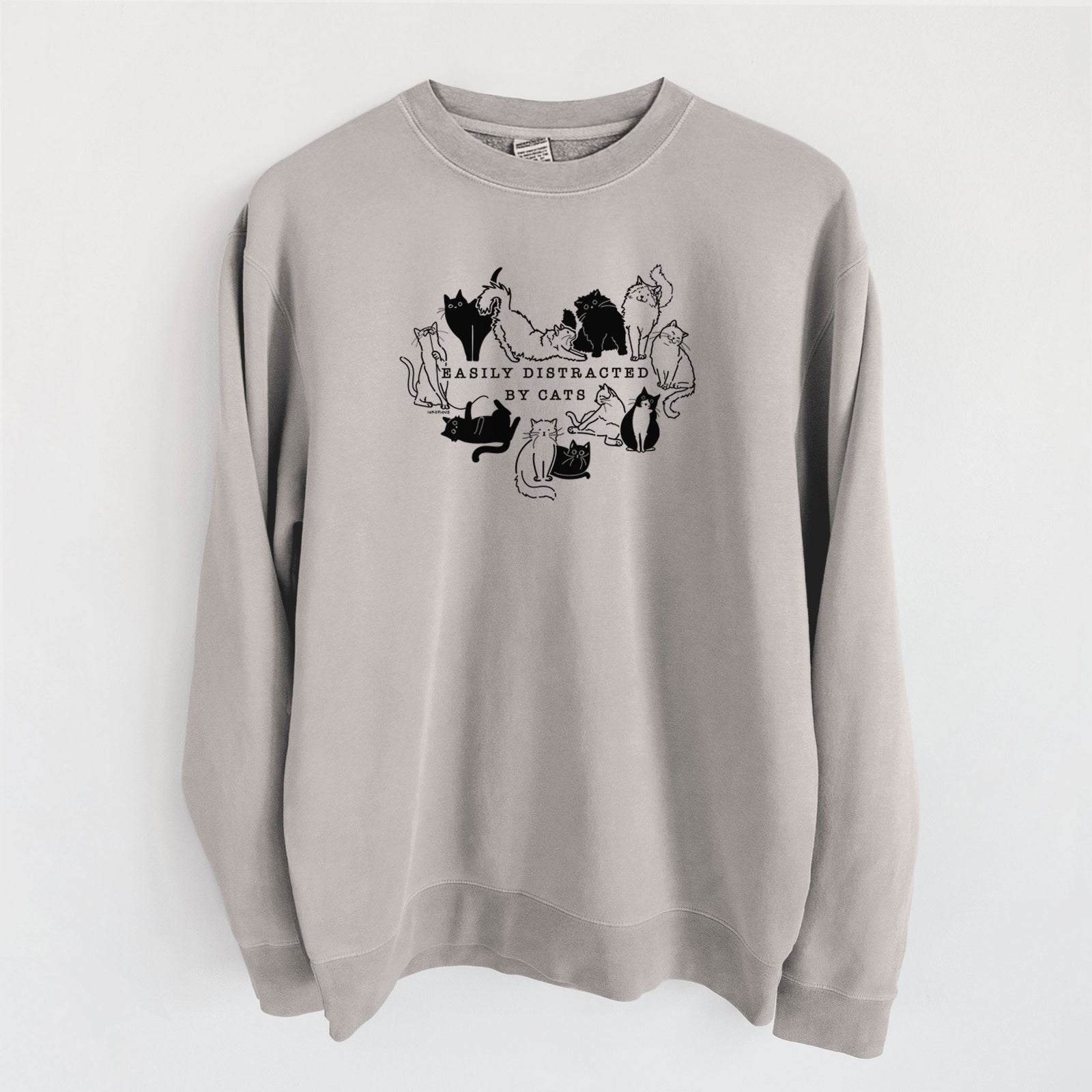 Easily Distracted by Cats - Unisex Pigment Dyed Crew Sweatshirt in Cement