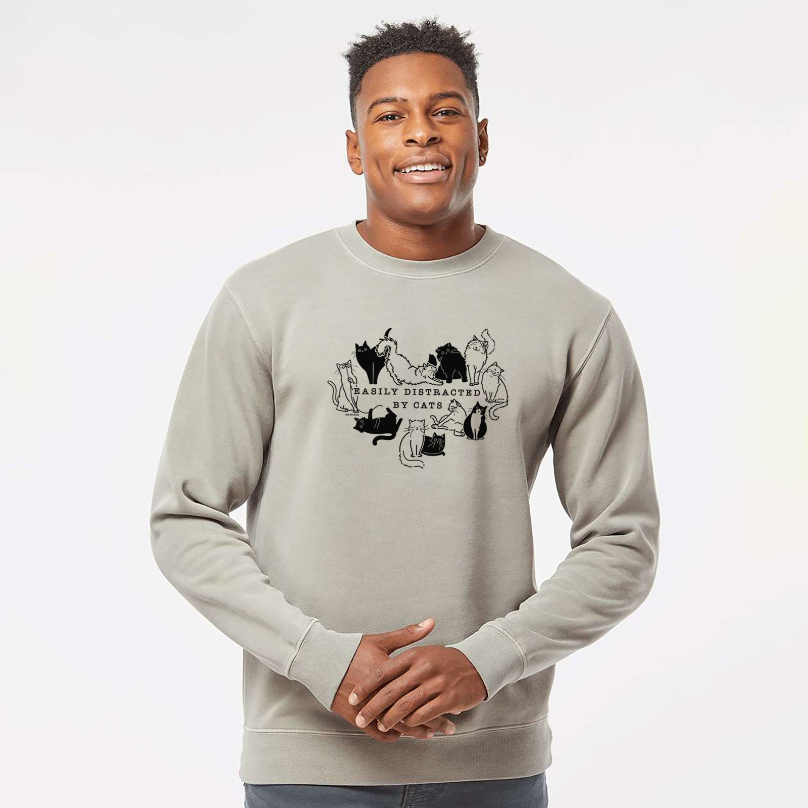 Easily Distracted by Cats - Unisex Pigment Dyed Crew Sweatshirt in Cement
