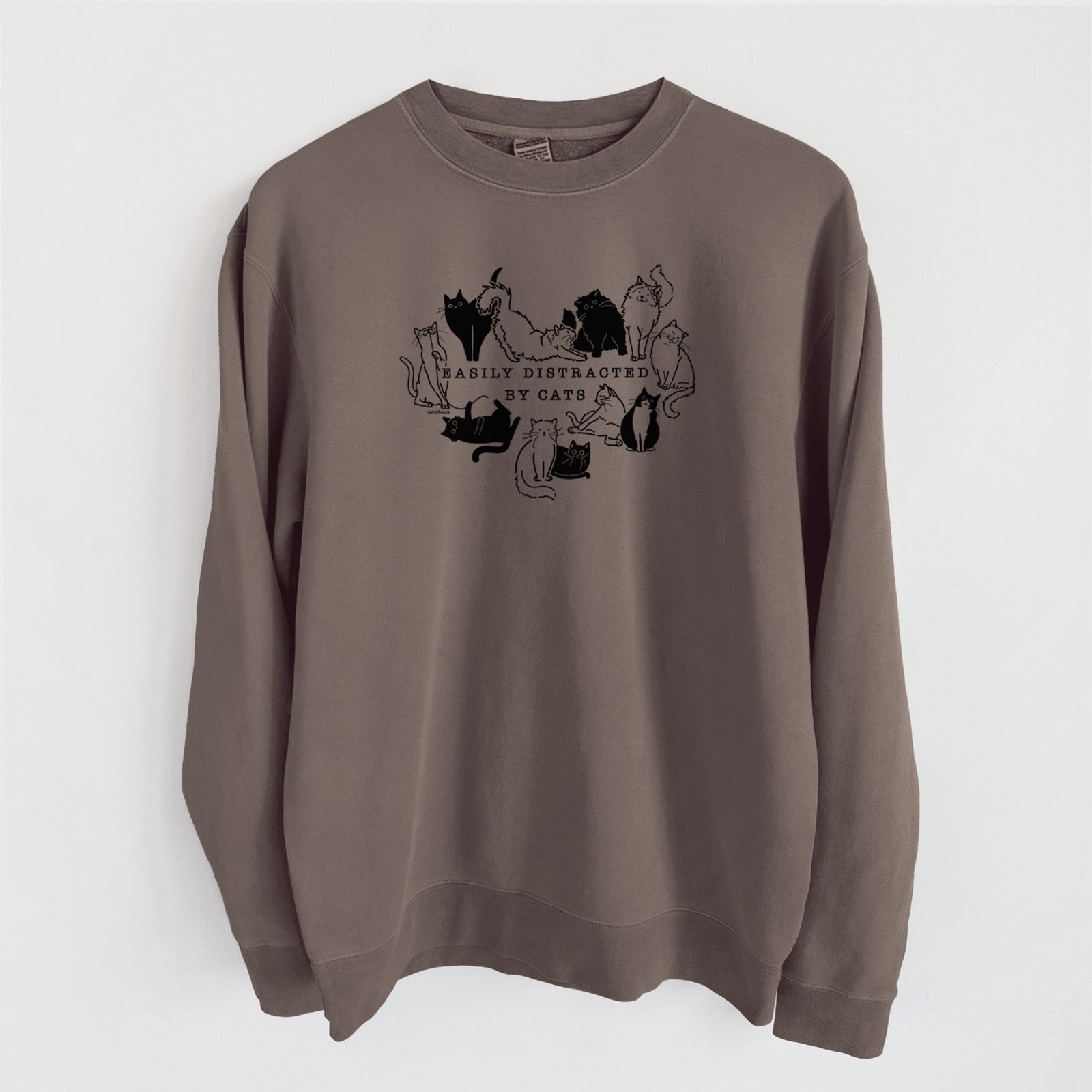 Easily Distracted by Cats - Unisex Pigment Dyed Crew Sweatshirt in Espresso