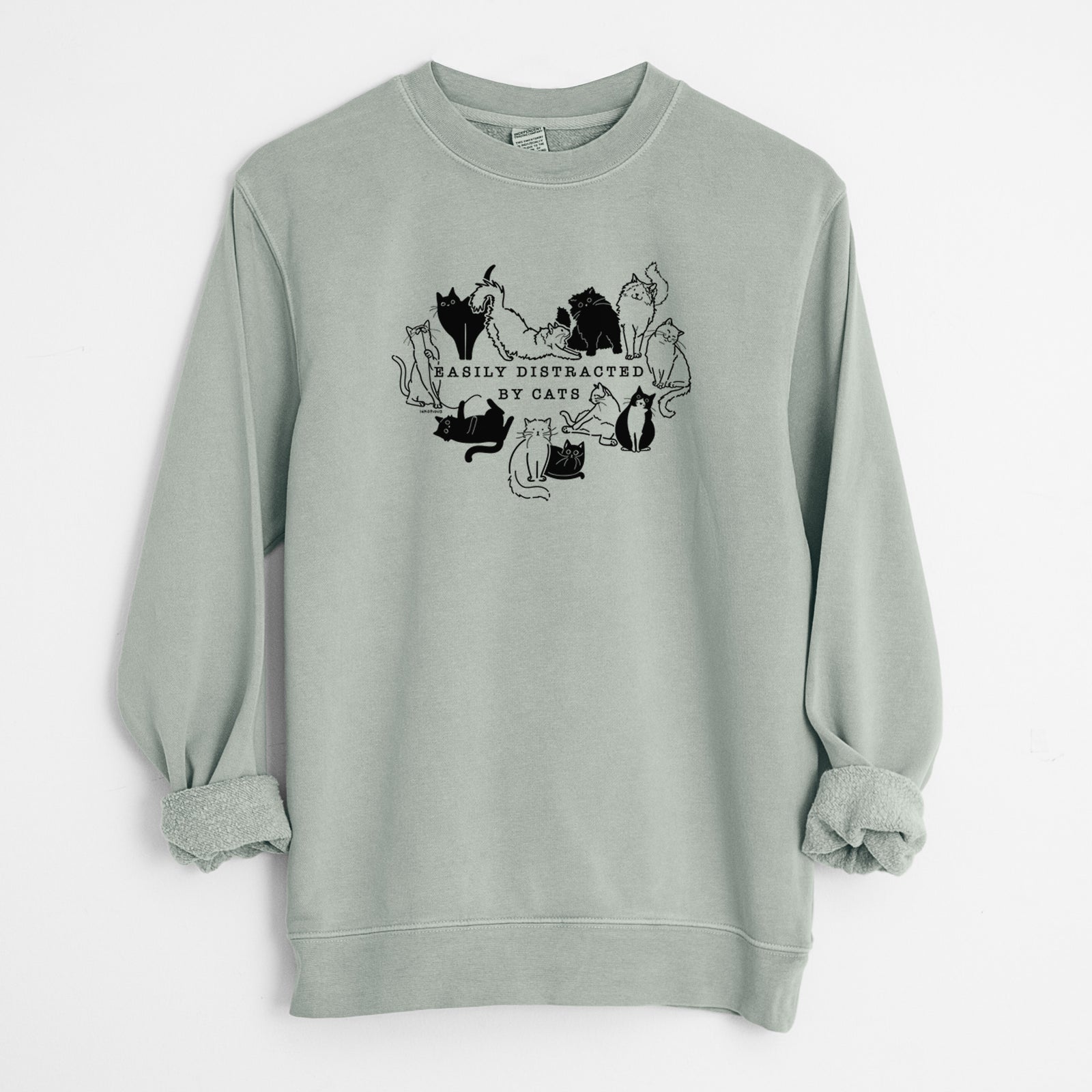 Easily Distracted by Cats - Unisex Pigment Dyed Crew Sweatshirt in Sage