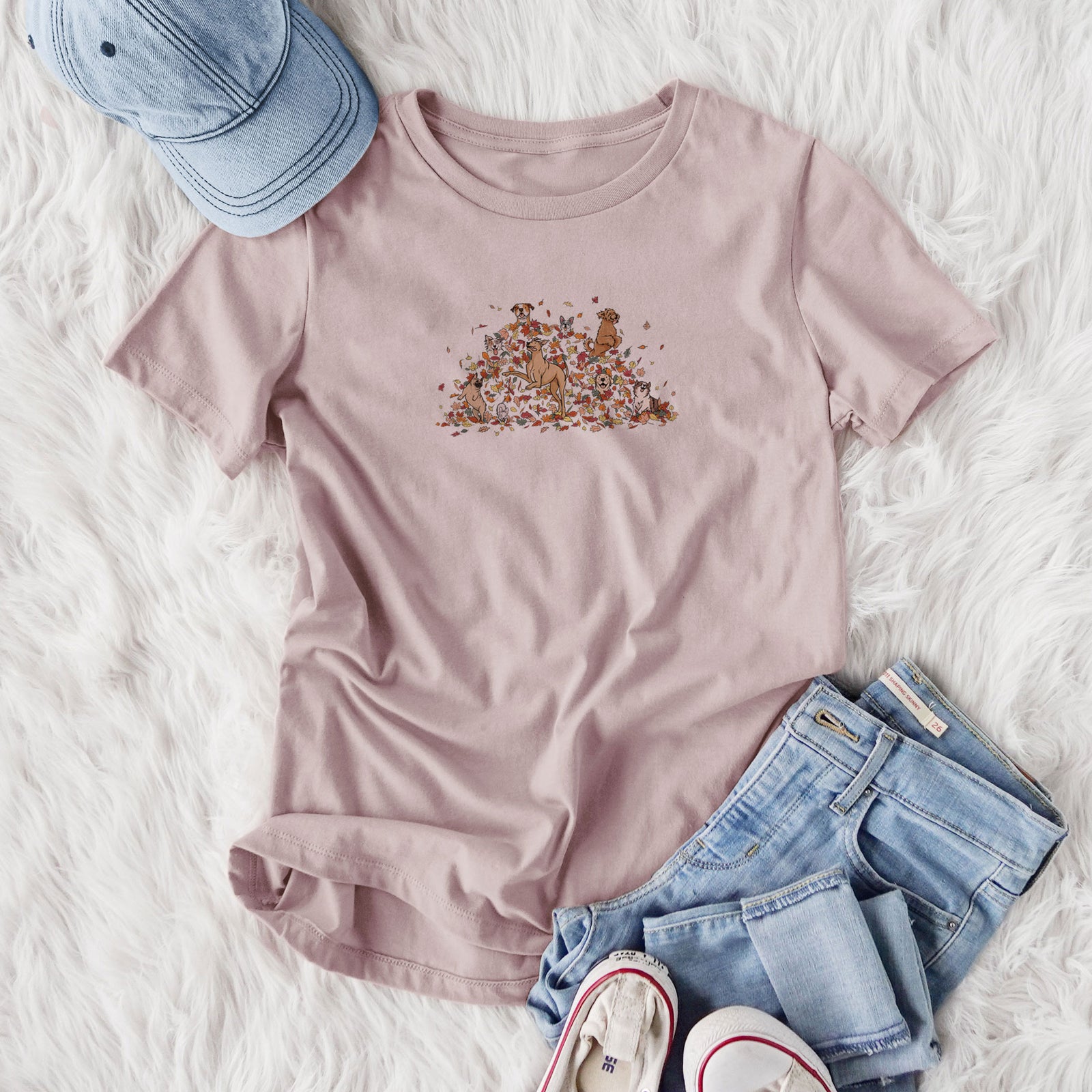 Fall Leaf Pile Pups - Women's Lightweight Relaxed Fit 100% Cotton Crewneck