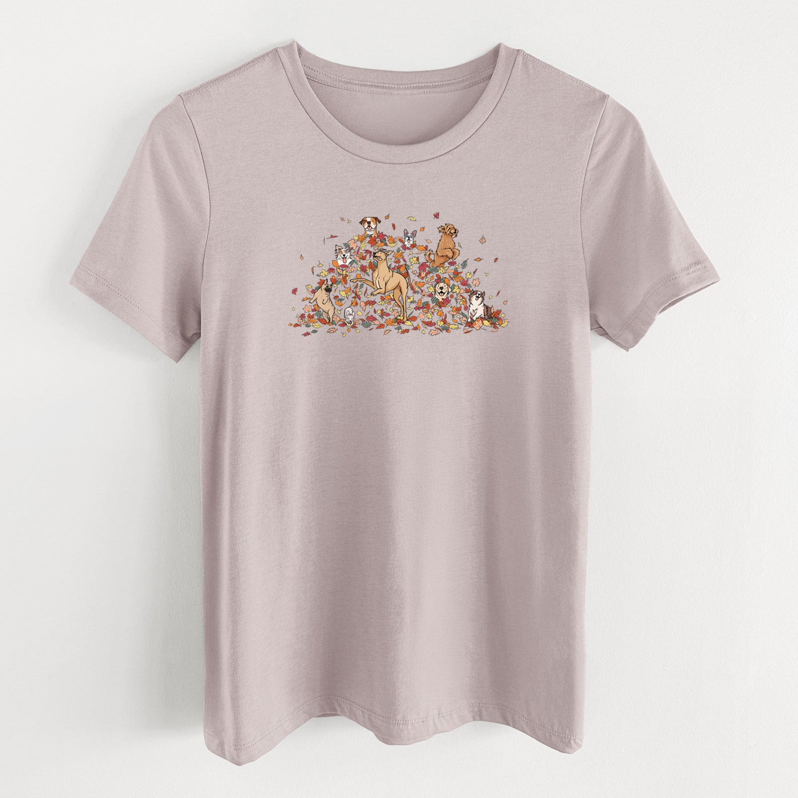 Fall Leaf Pile Pups - Women's Lightweight Relaxed Fit 100% Cotton Crewneck
