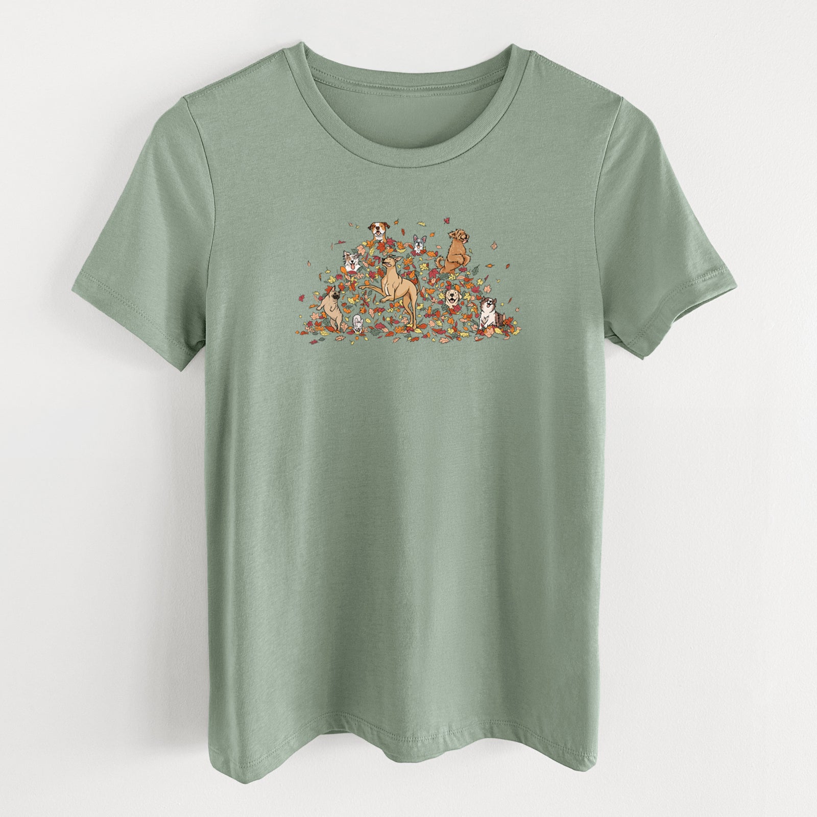 Fall Leaf Pile Pups - Women's Lightweight Relaxed Fit 100% Cotton Crewneck