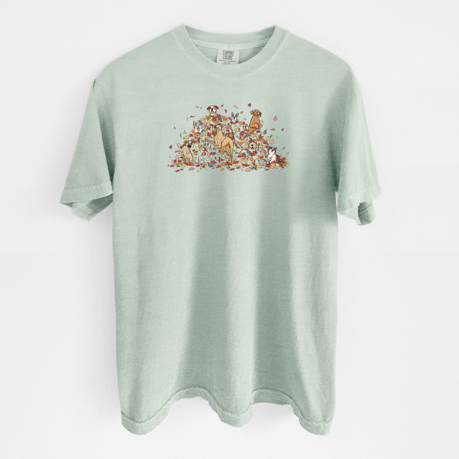 Fall Leaf Pile Pups - Unisex Comfort Colors Garment-Dyed Heavyweight T-shirt in Bay