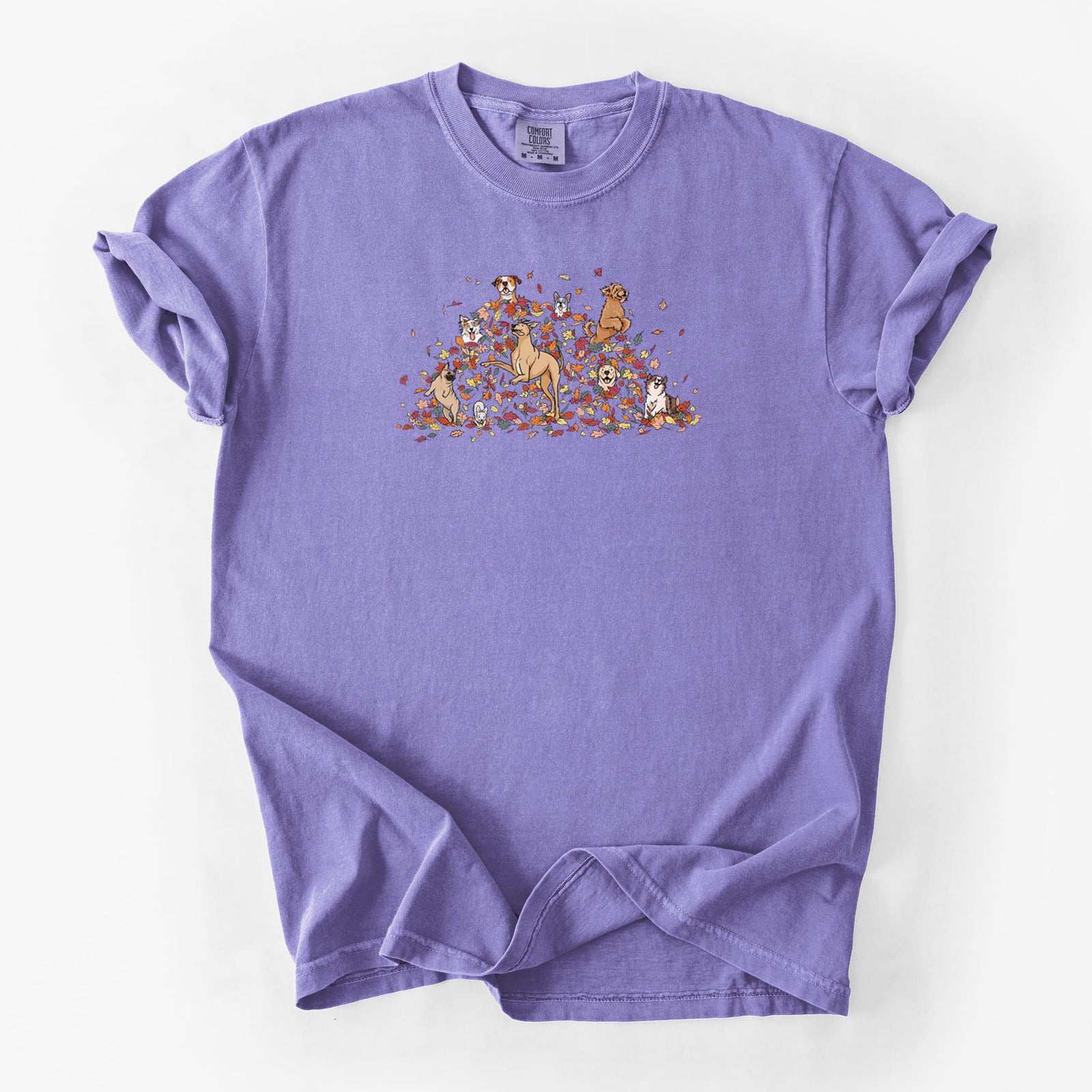 Fall Leaf Pile Pups - Unisex Comfort Colors Garment-Dyed Heavyweight T-shirt in Violet