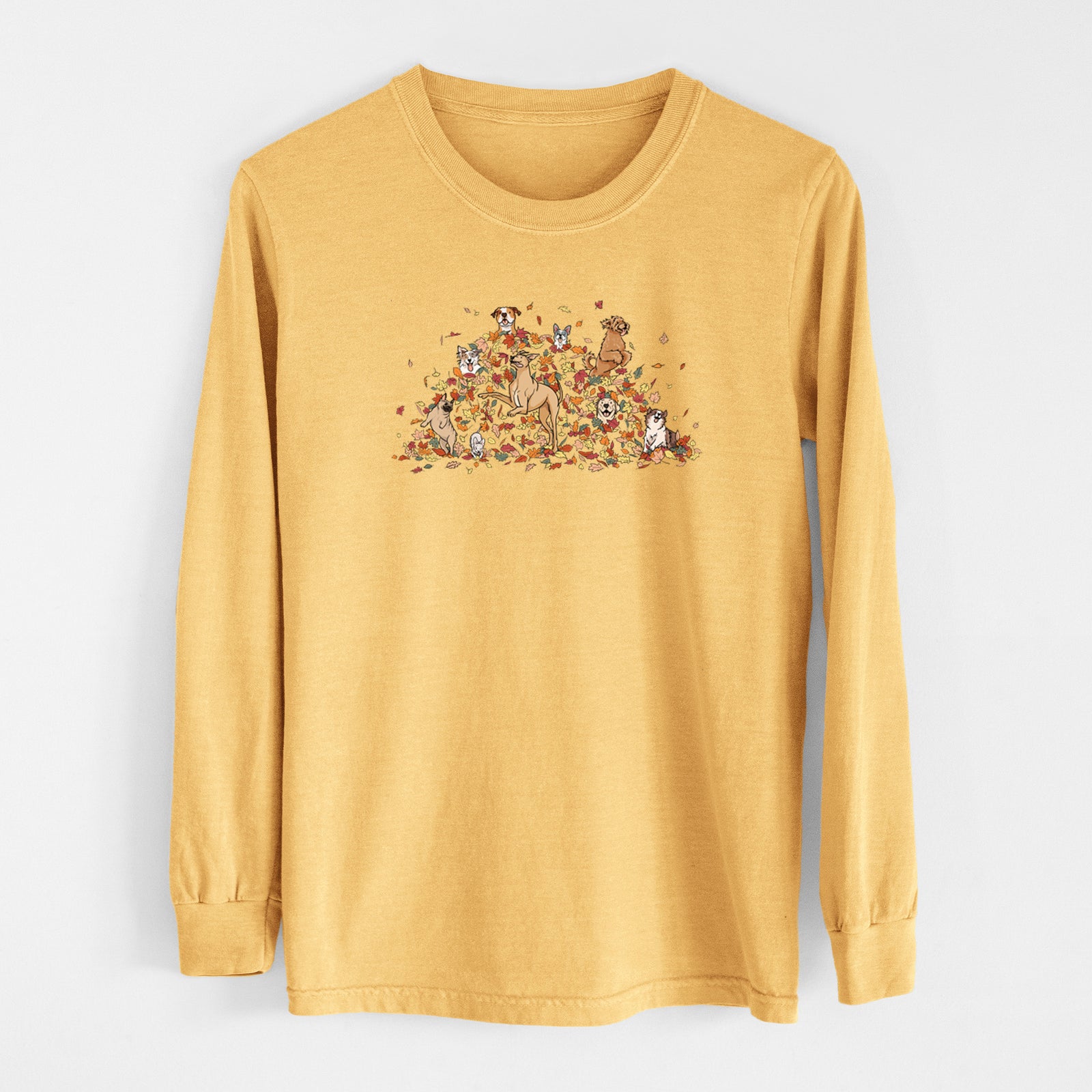 Fall Leaf Pile Pups - Heavyweight 100% Cotton Long Sleeve